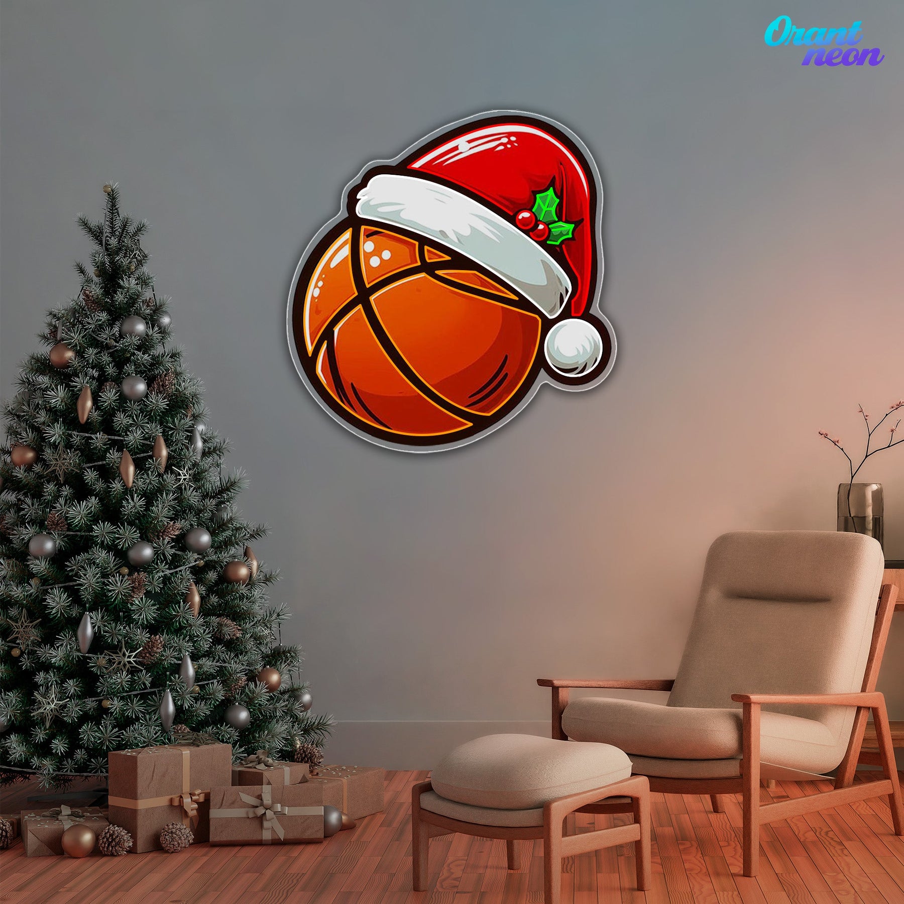 Festive Hoops: Basketball with a Twist Neon Sign Light Artwork
