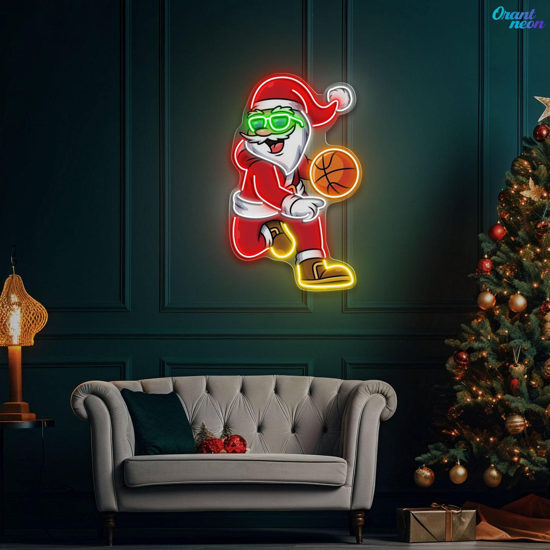 Basketball Bliss with Santa Claus Neon Sign Light Artwork