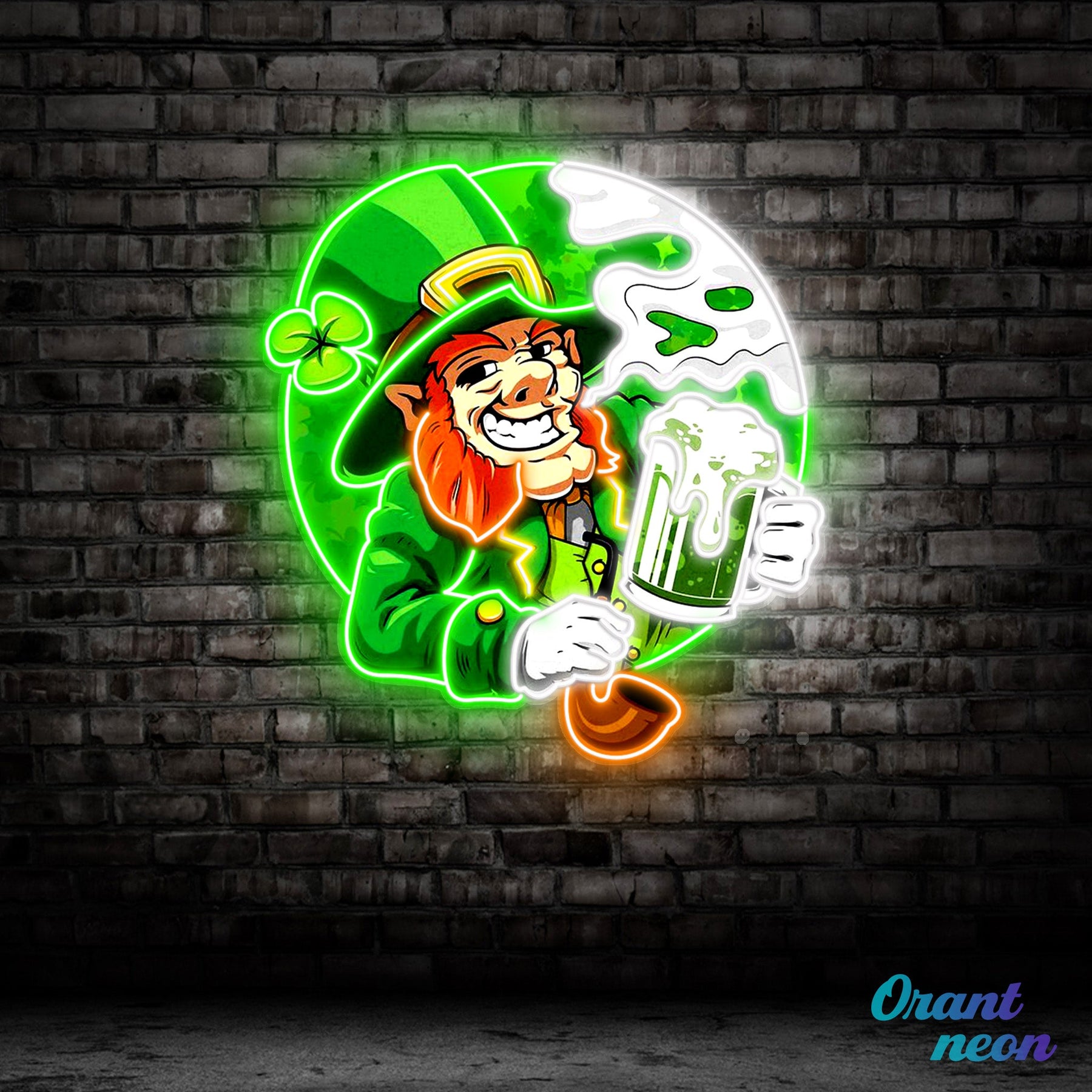Patrick's Day Goblin Drinking Beer And Smoking Led Neon Acrylic Artwork