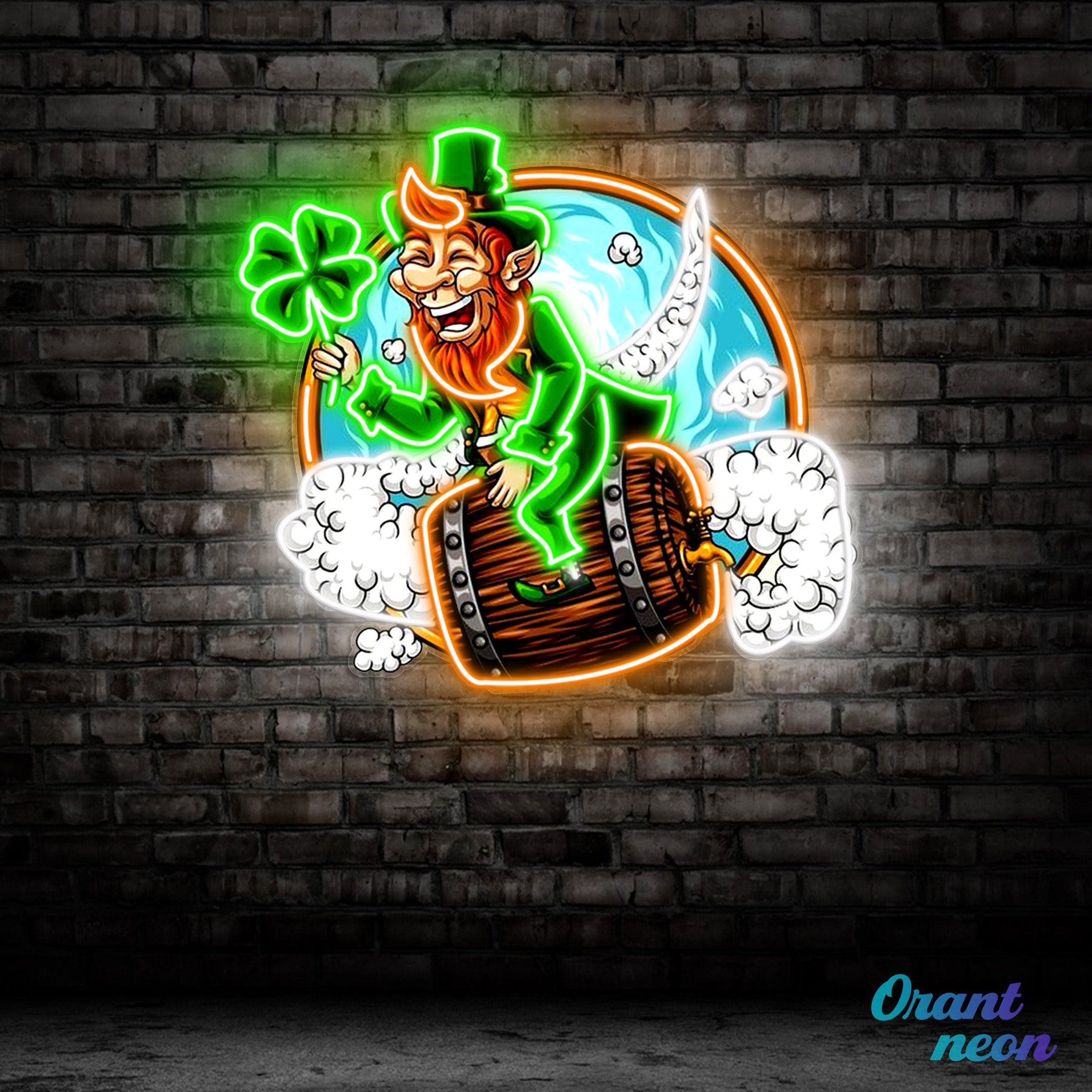 Patrick's Day Goblin Flying On A Wine Valley Holding A Four Leaf Clover Led Neon Acrylic Artwork