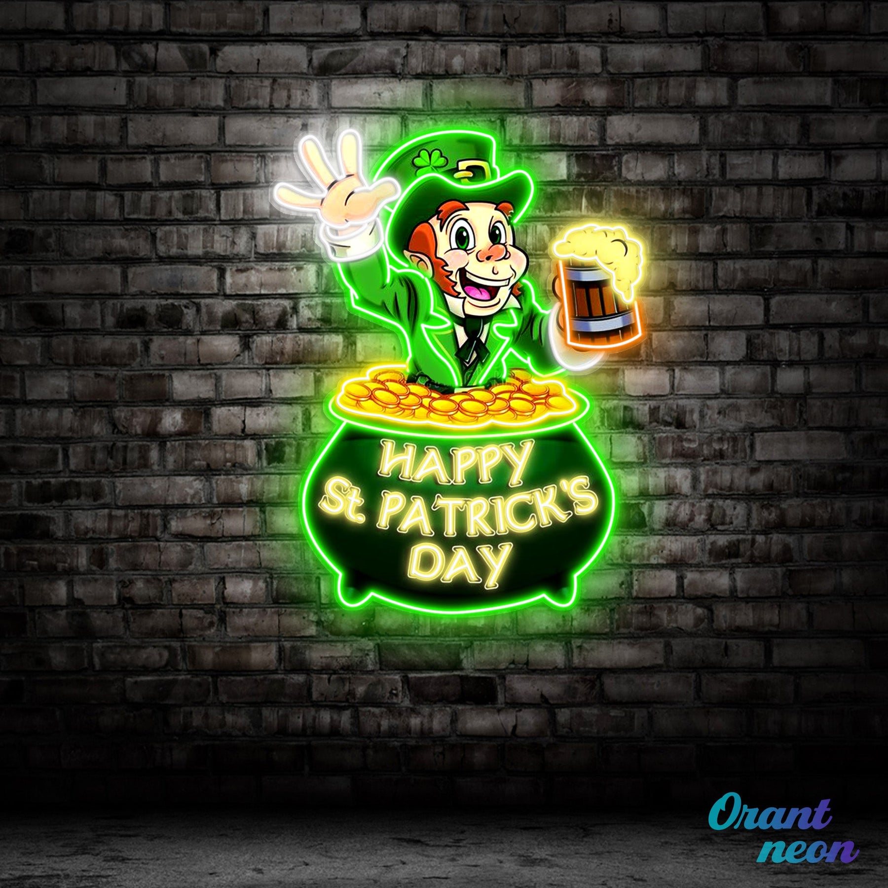 Patrick's Day Goblin Holding Beer In Money Valley Led Neon Acrylic Artwork