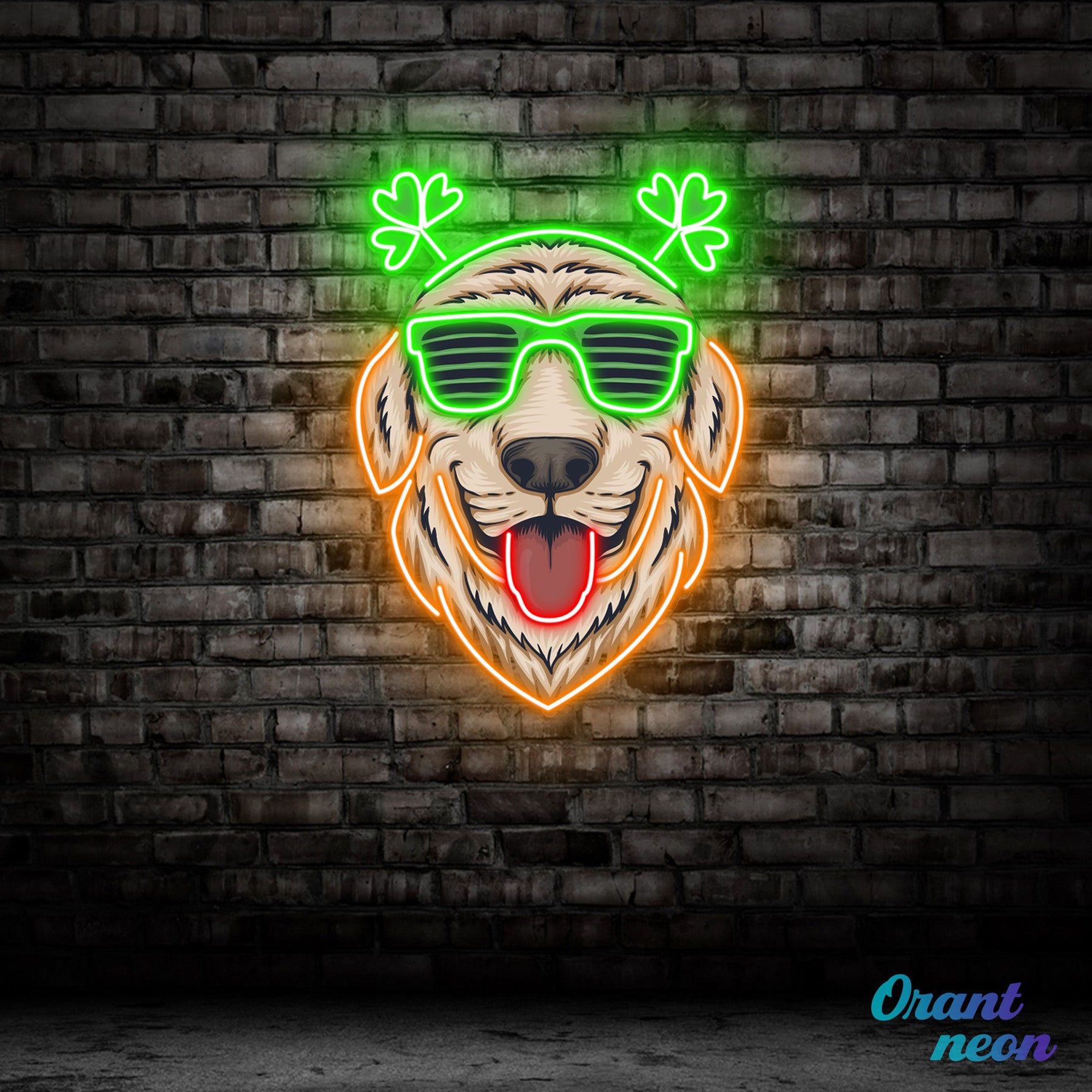 Patrick's Day Cool Dog Wearing Glasses and Smile Led Neon Acrylic Artwork