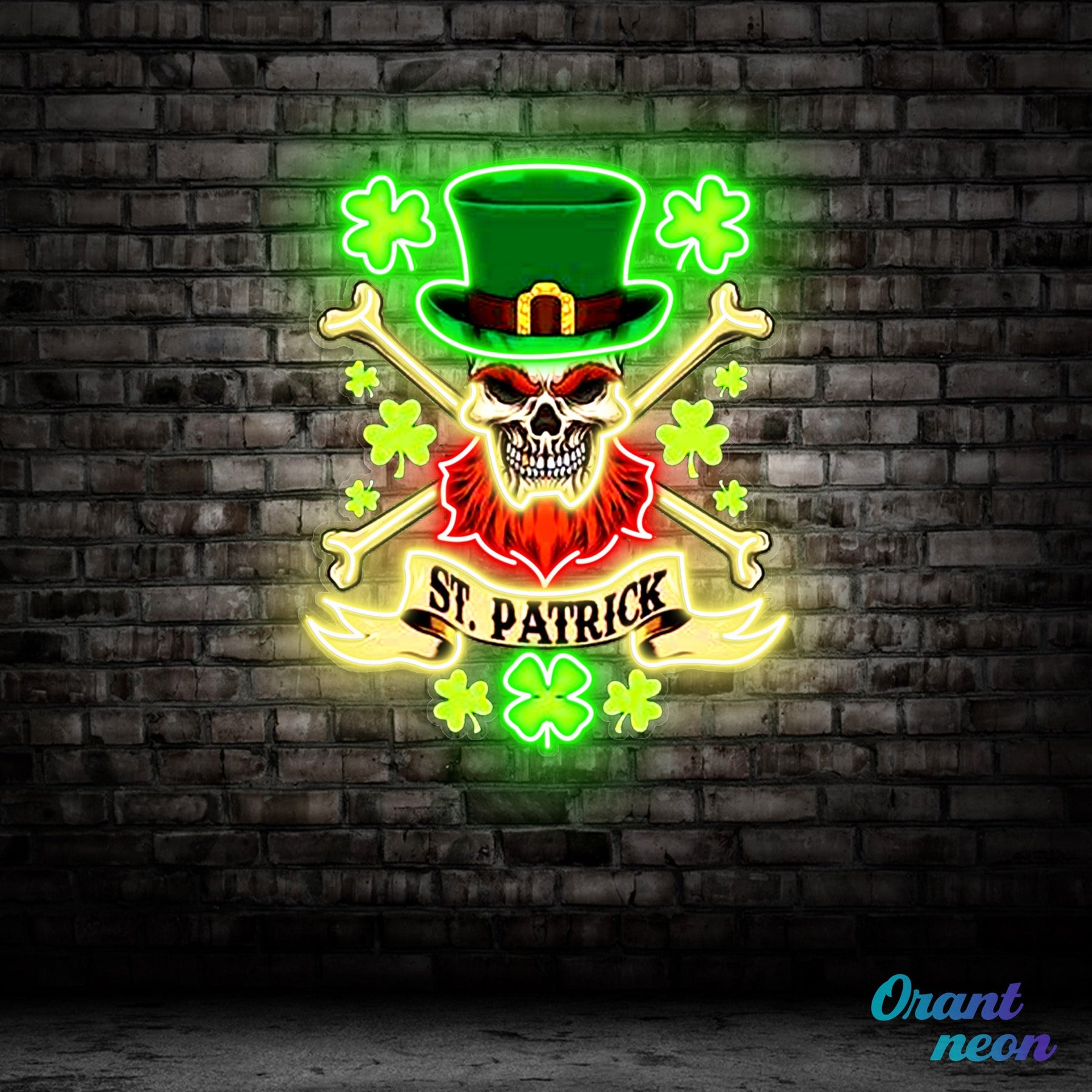 Patrick's Day Cool Skull with Hat Led Neon Acrylic Artwork