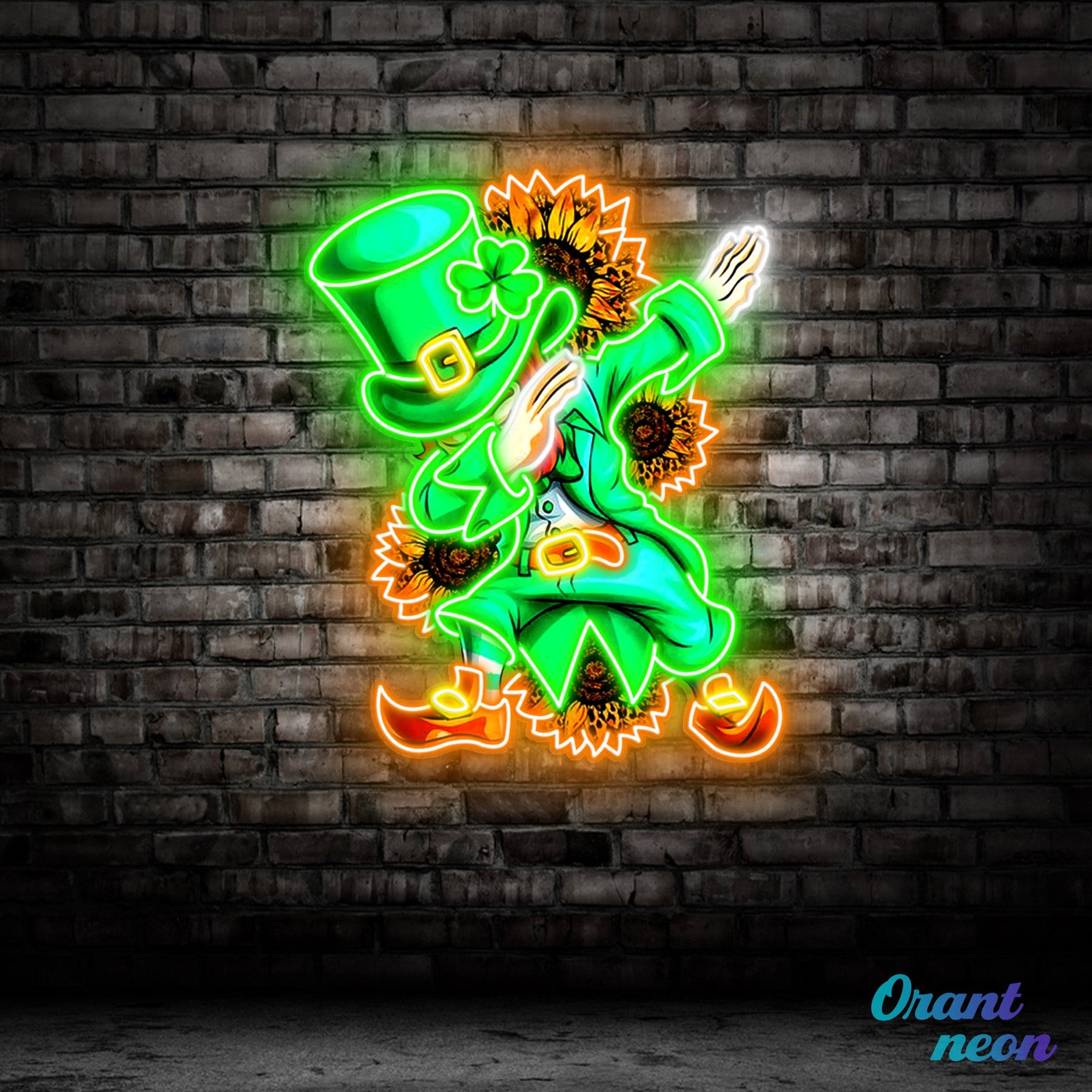 Patrick's Day Goblin A Dap with Sunflowers Led Neon Acrylic Artwork