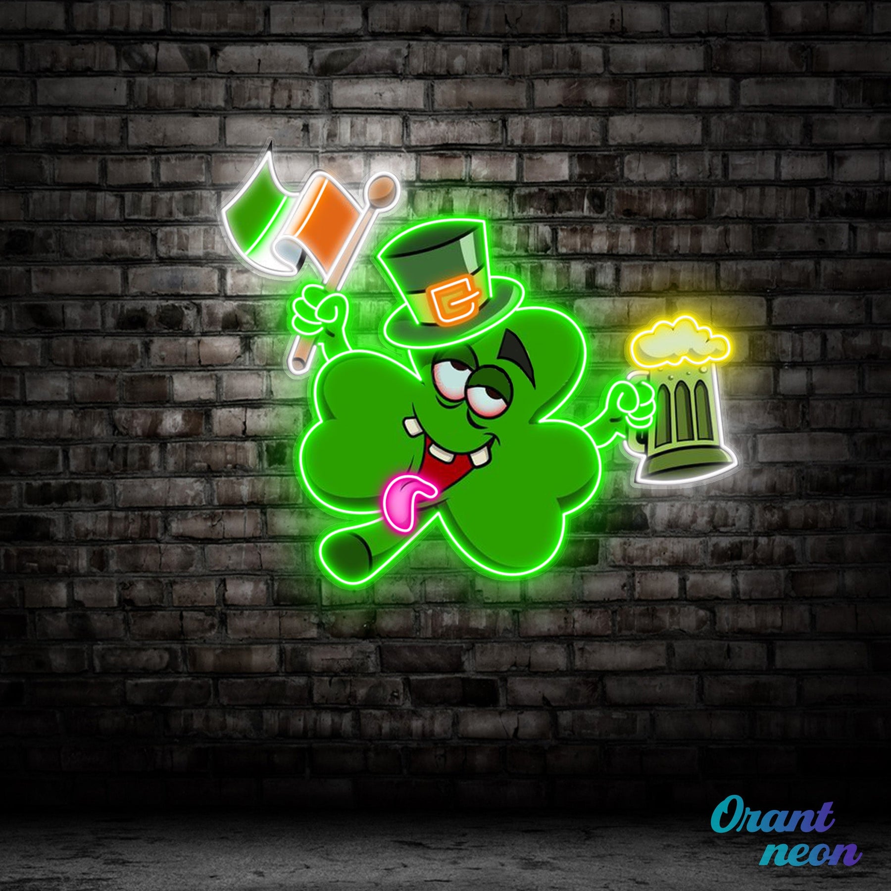 Patrick's Day Drunken Clover with Flag and Beer Led Neon Acrylic Artwork