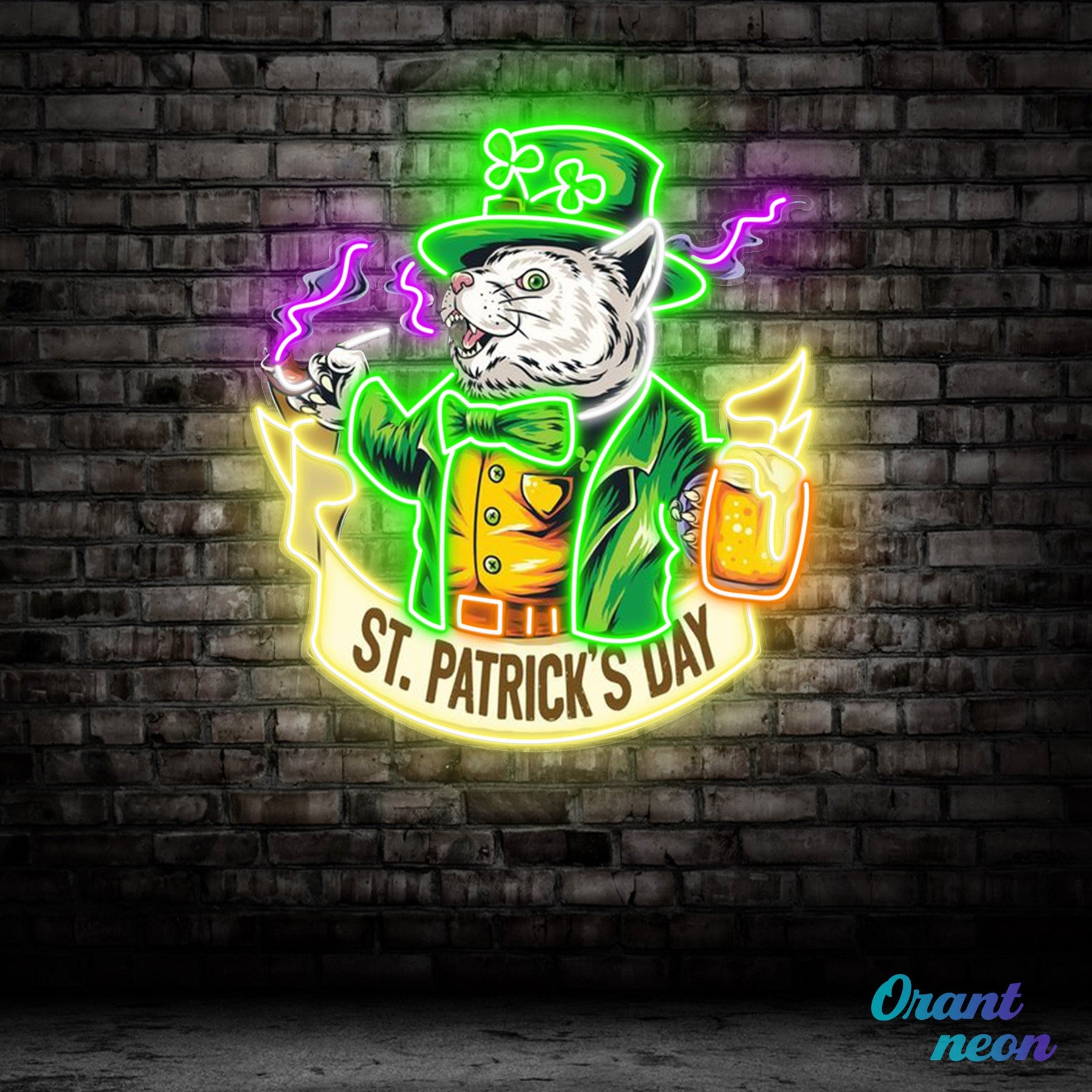 Patrick's Day Mouse Holding Beer And Cigarette Led Neon Acrylic Artwork