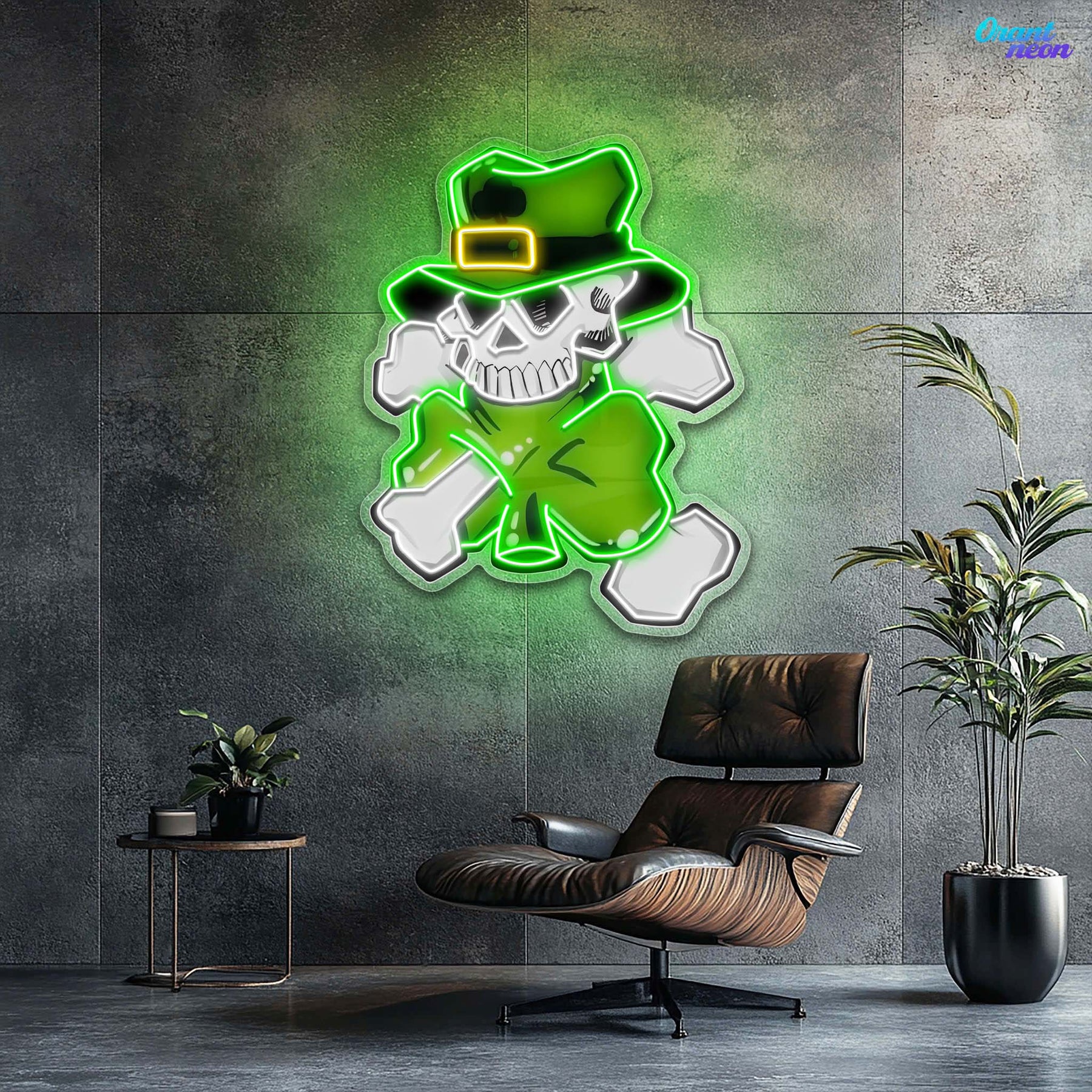 Lucky Skull, Shamrock Glow: St. Paddy's Neon Sight Light Artwork