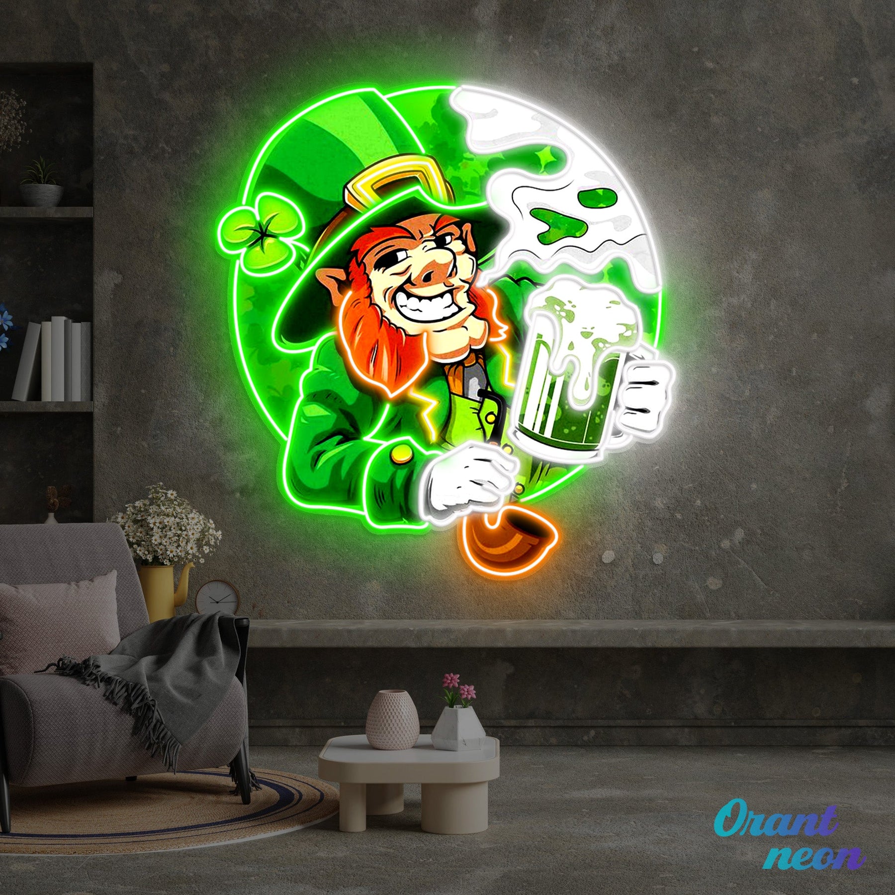 Patrick's Day Goblin Drinking Beer And Smoking Led Neon Acrylic Artwork