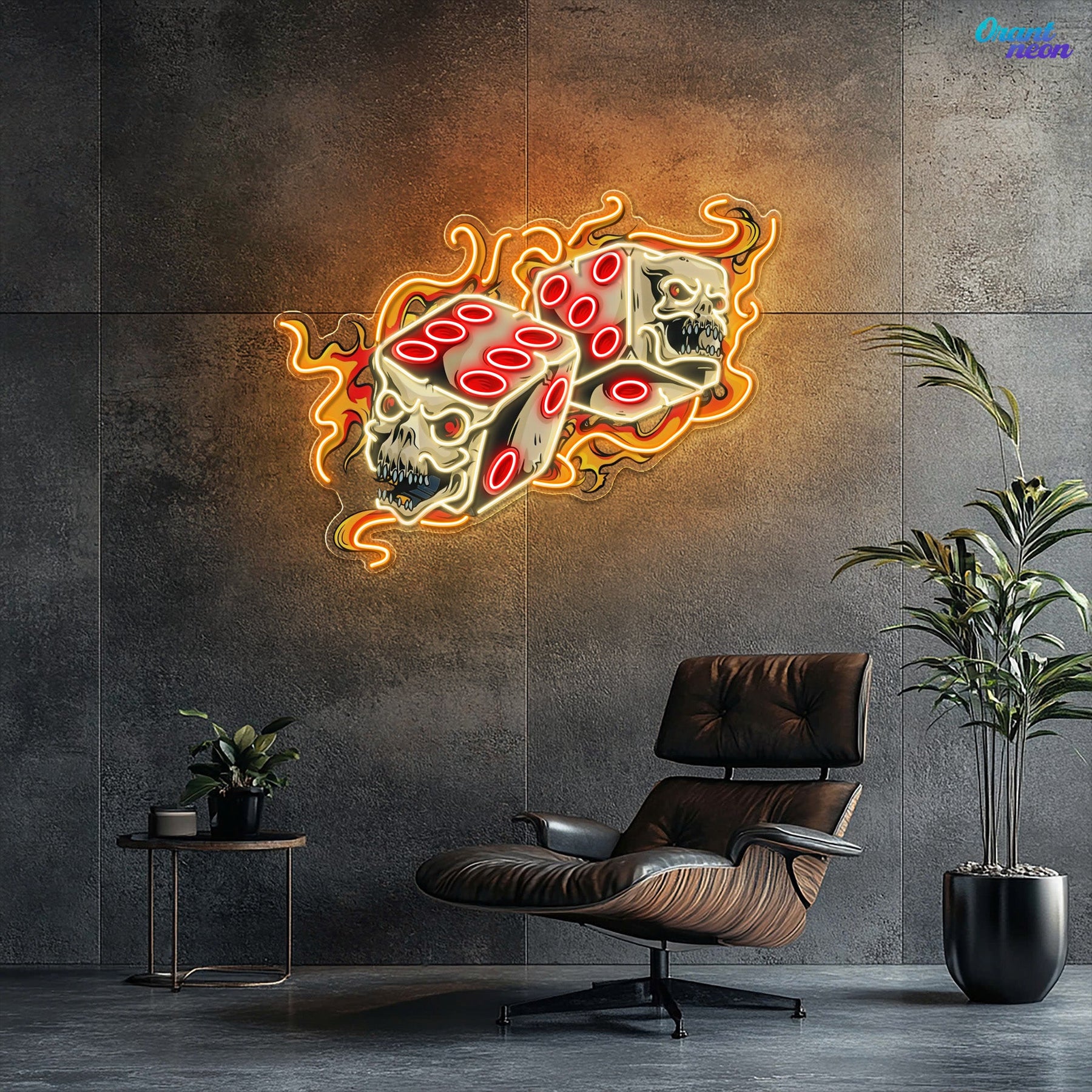 Deadly Dices: Skull On Fire Neon Sign Light Artwork