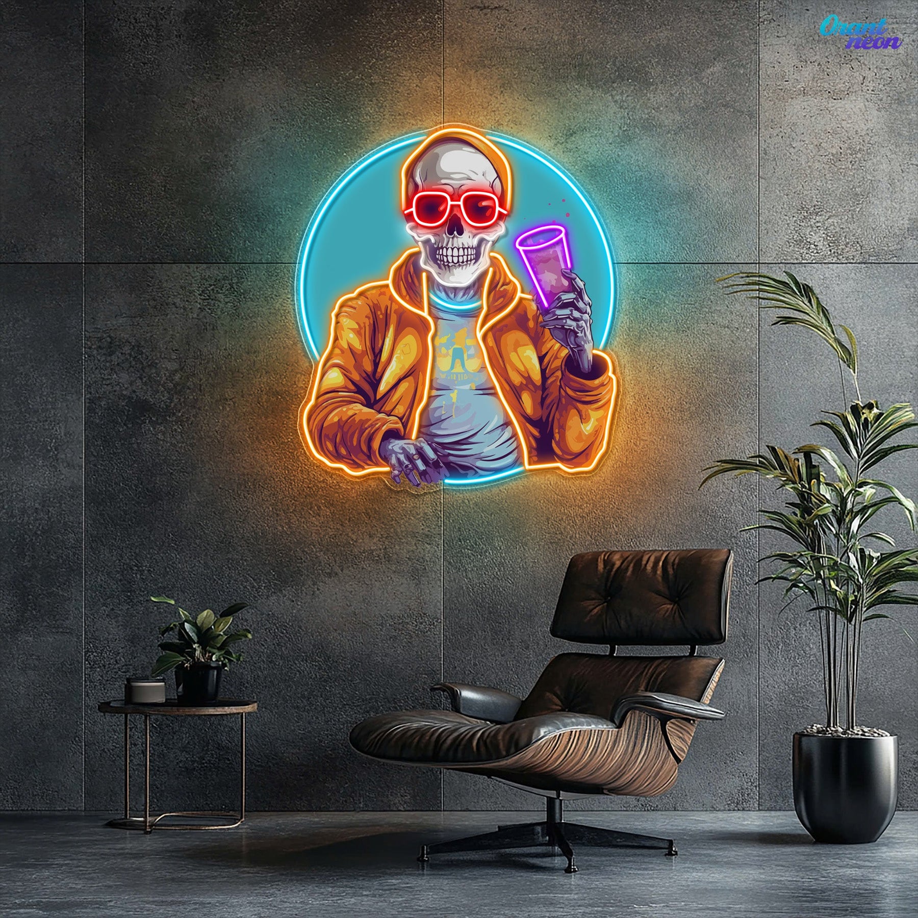 Drunken Skull Holding Beer Cup Neon Sign Light Artwork