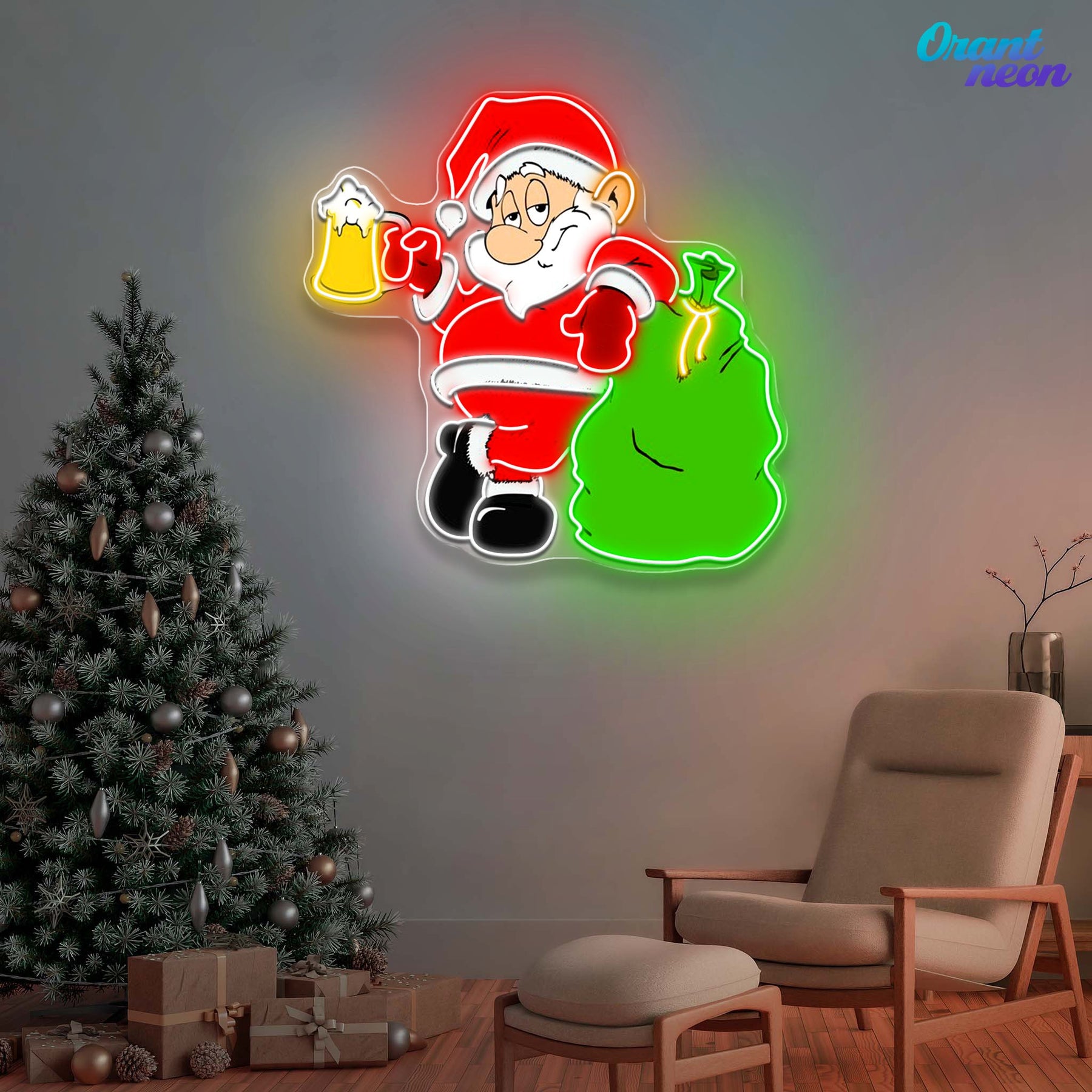 Cheers with Santa: Beer & Gifts Neon Sign Light Artwork