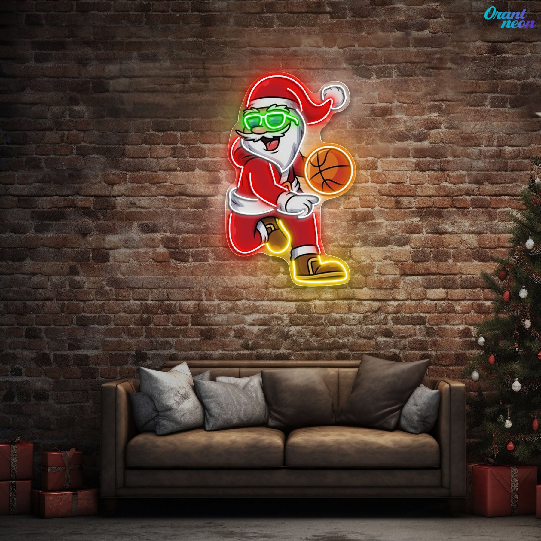Basketball Bliss with Santa Claus Neon Sign Light Artwork