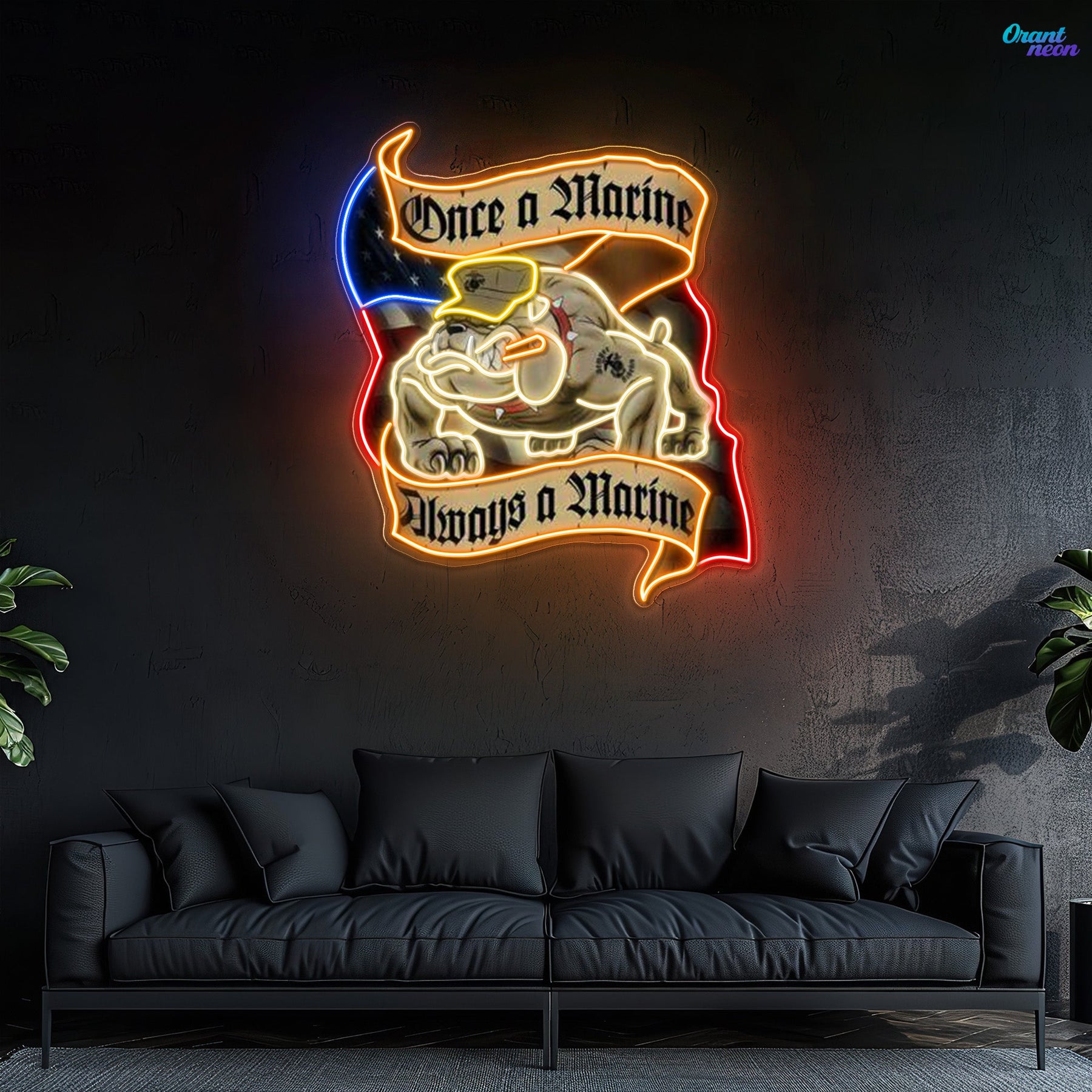 Veteran & Pug: Loyalty in Light Neon Sign Light Artwork
