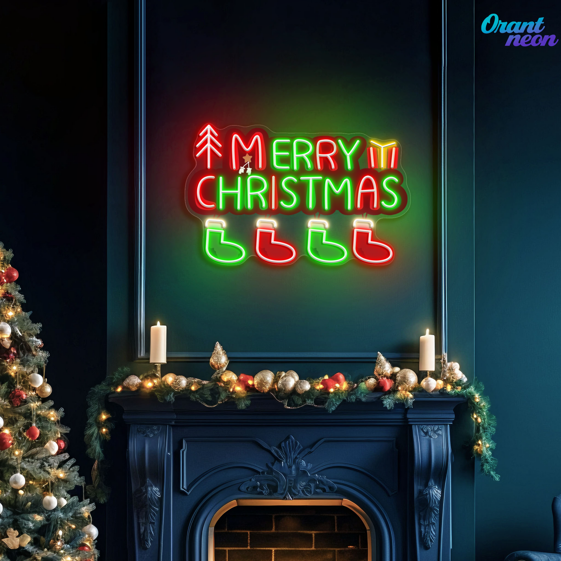 Christmas Stockings in Neon: A Bright Holiday Wish Neon Sign Light Artwork