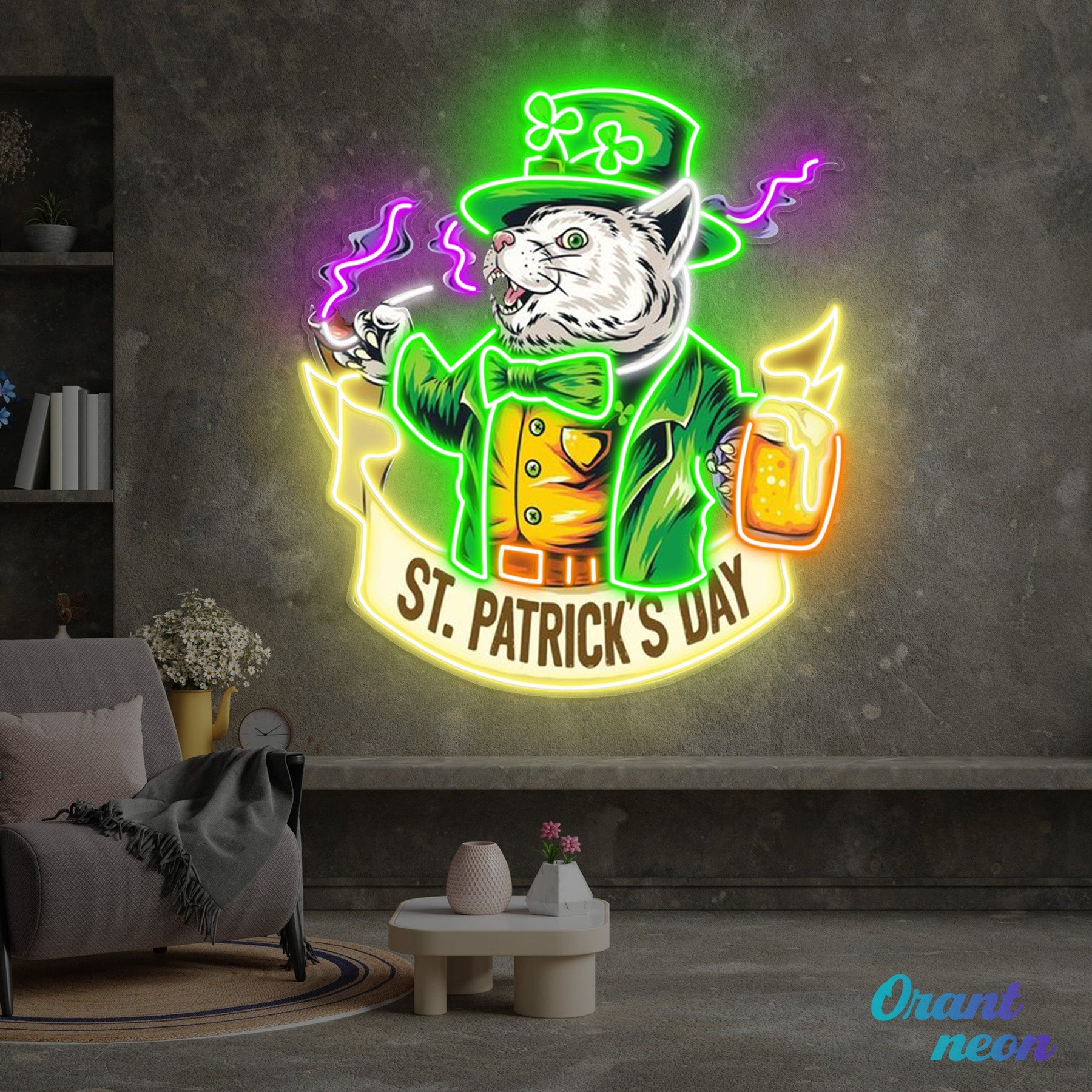 Patrick's Day Mouse Holding Beer And Cigarette Led Neon Acrylic Artwork