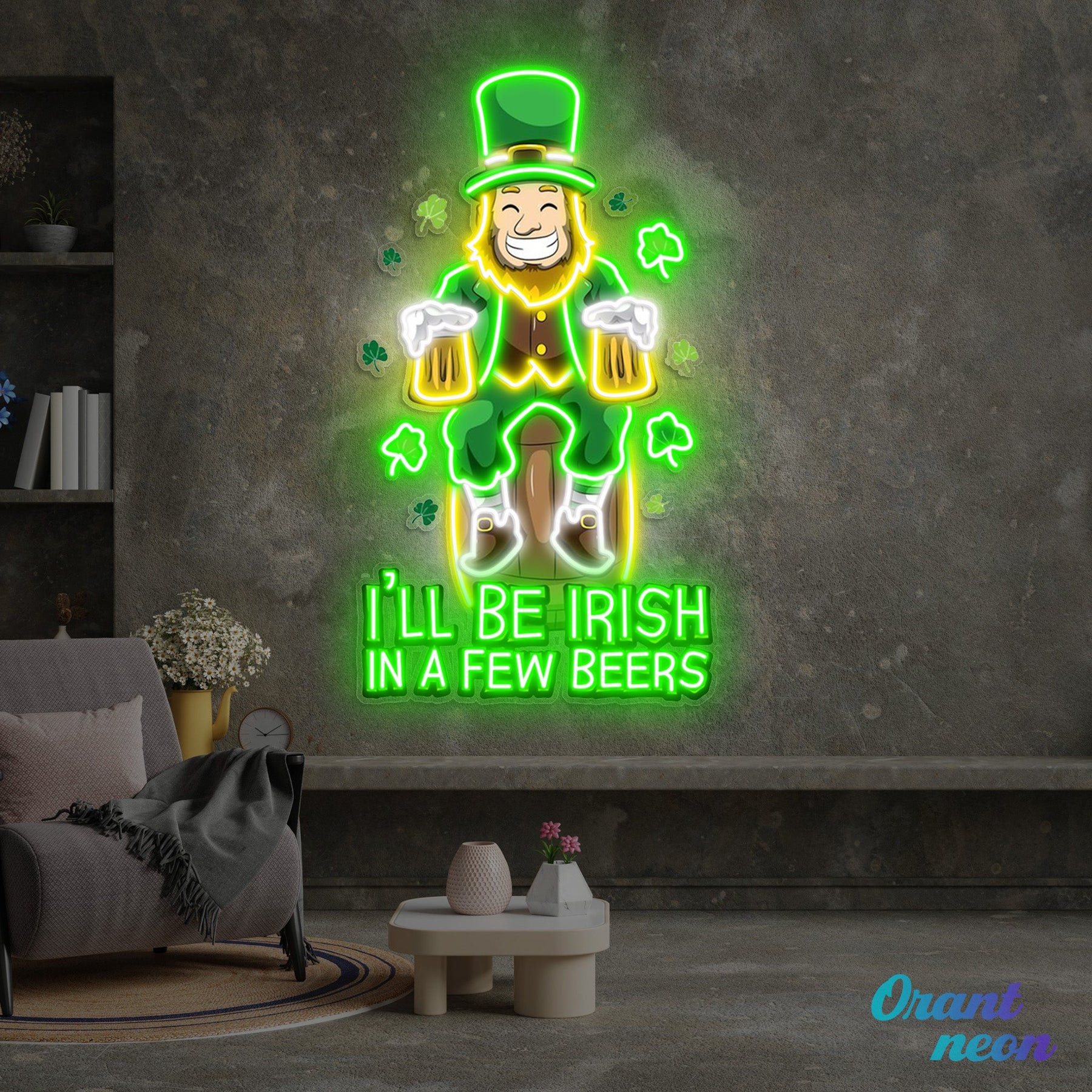 Patrick's Day Irish Goblin Drinking Beer Led Neon Acrylic Artwork