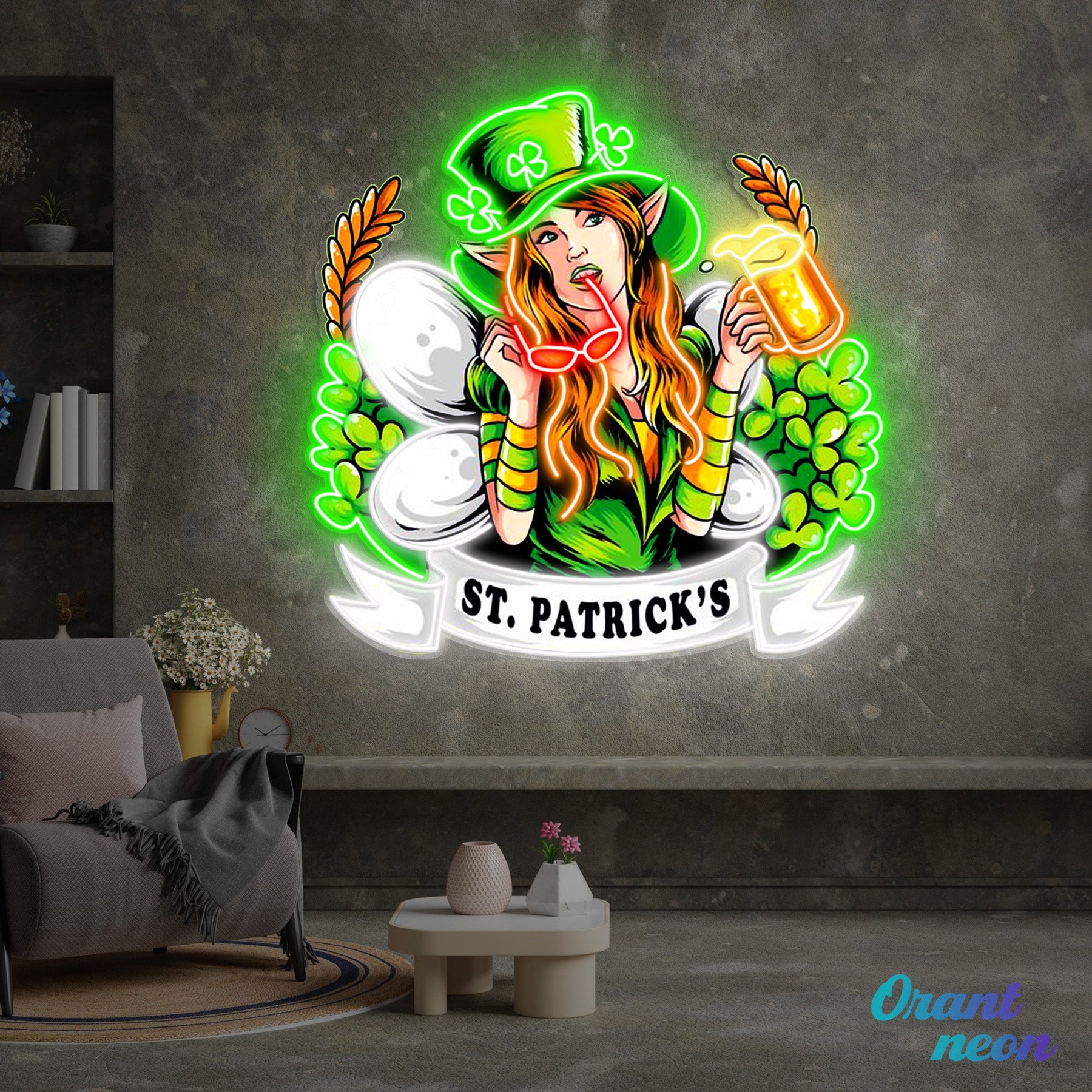 Patrick's Day Hot Woman Wearing Glass And Drinking Beer Led Neon Acrylic Artwork