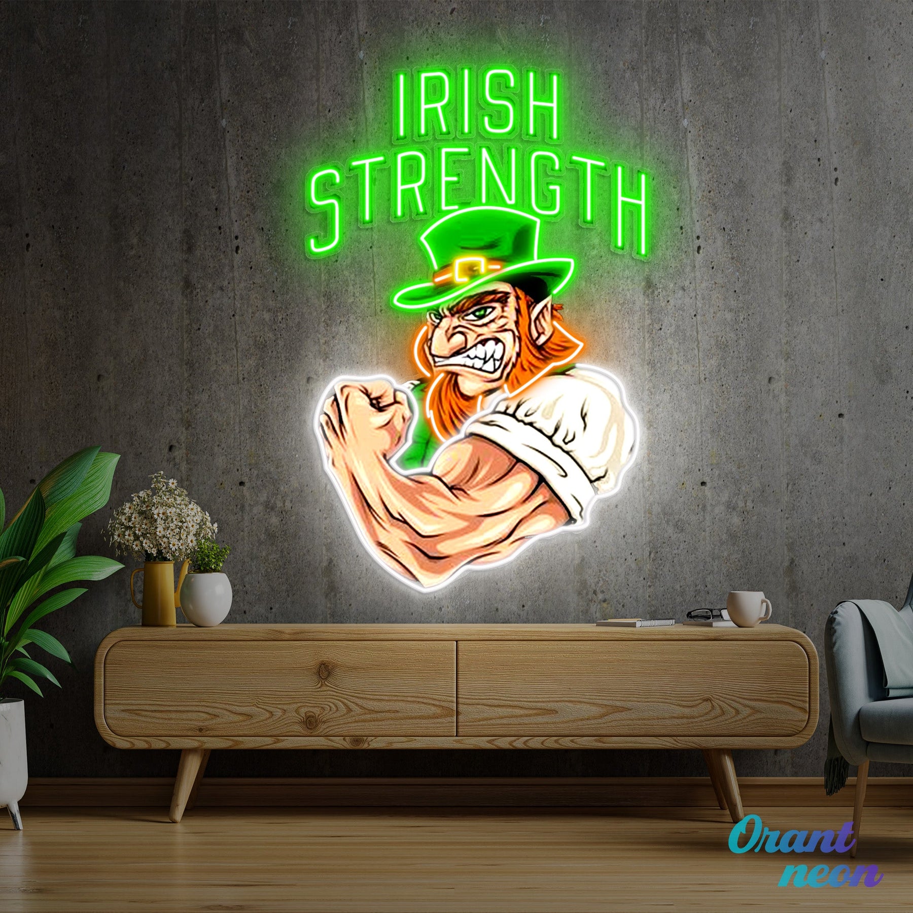 Patrick's Day Irish Goblin With Muscle Led Neon Acrylic Artwork