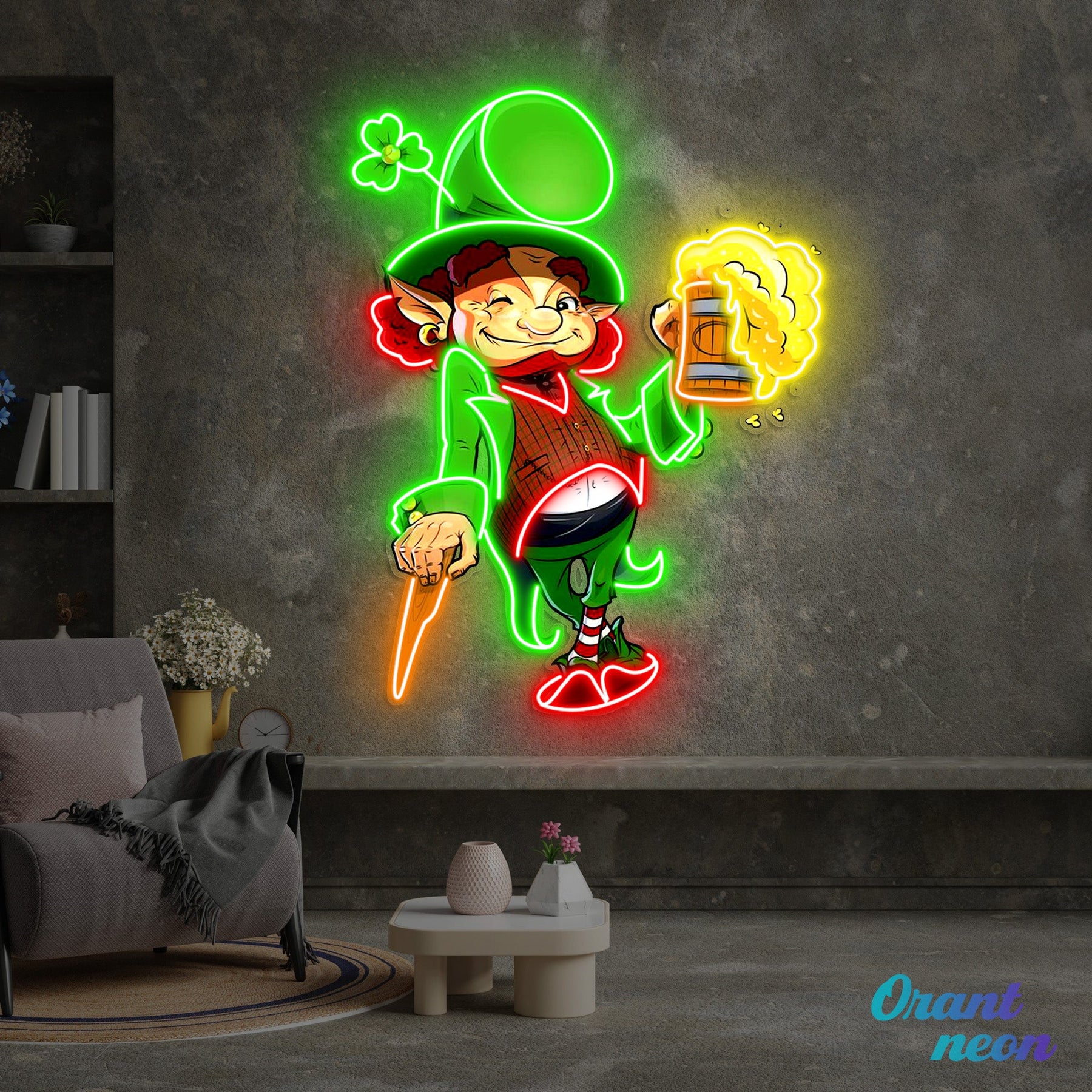 Patrick's Day Goblin Holding Beer And Standing Led Neon Acrylic Artwork