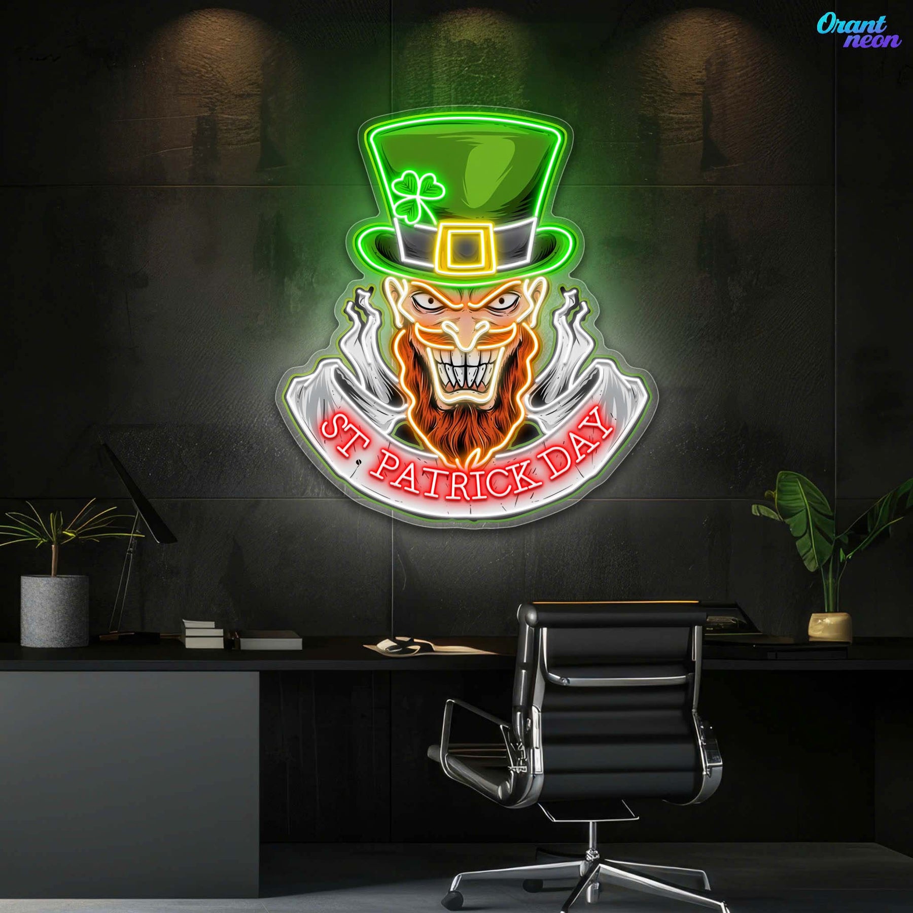 St. Patrick’s Neon Skull: Luck, Shamrocks, and Spirit Neon Sign Light Art Work