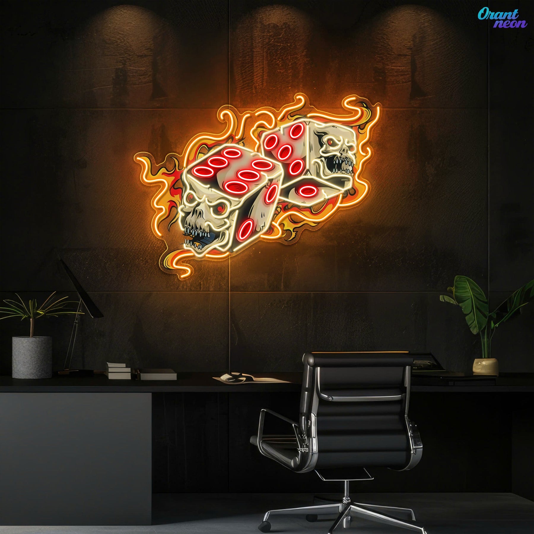 Deadly Dices: Skull On Fire Neon Sign Light Artwork