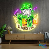 Patrick's Day Mouse Holding Beer And Cigarette Led Neon Acrylic Artwork