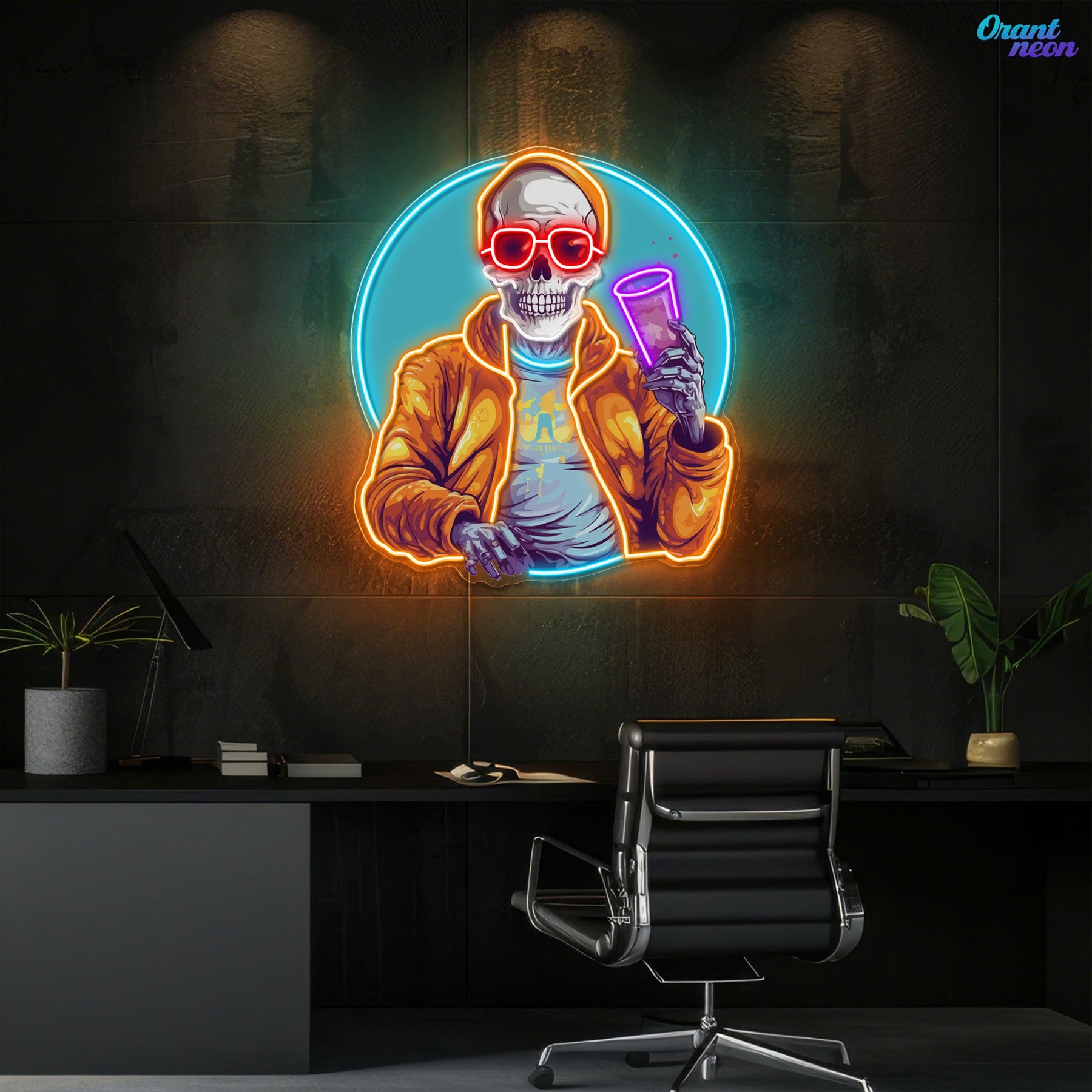 Drunken Skull Holding Beer Cup Neon Sign Light Artwork