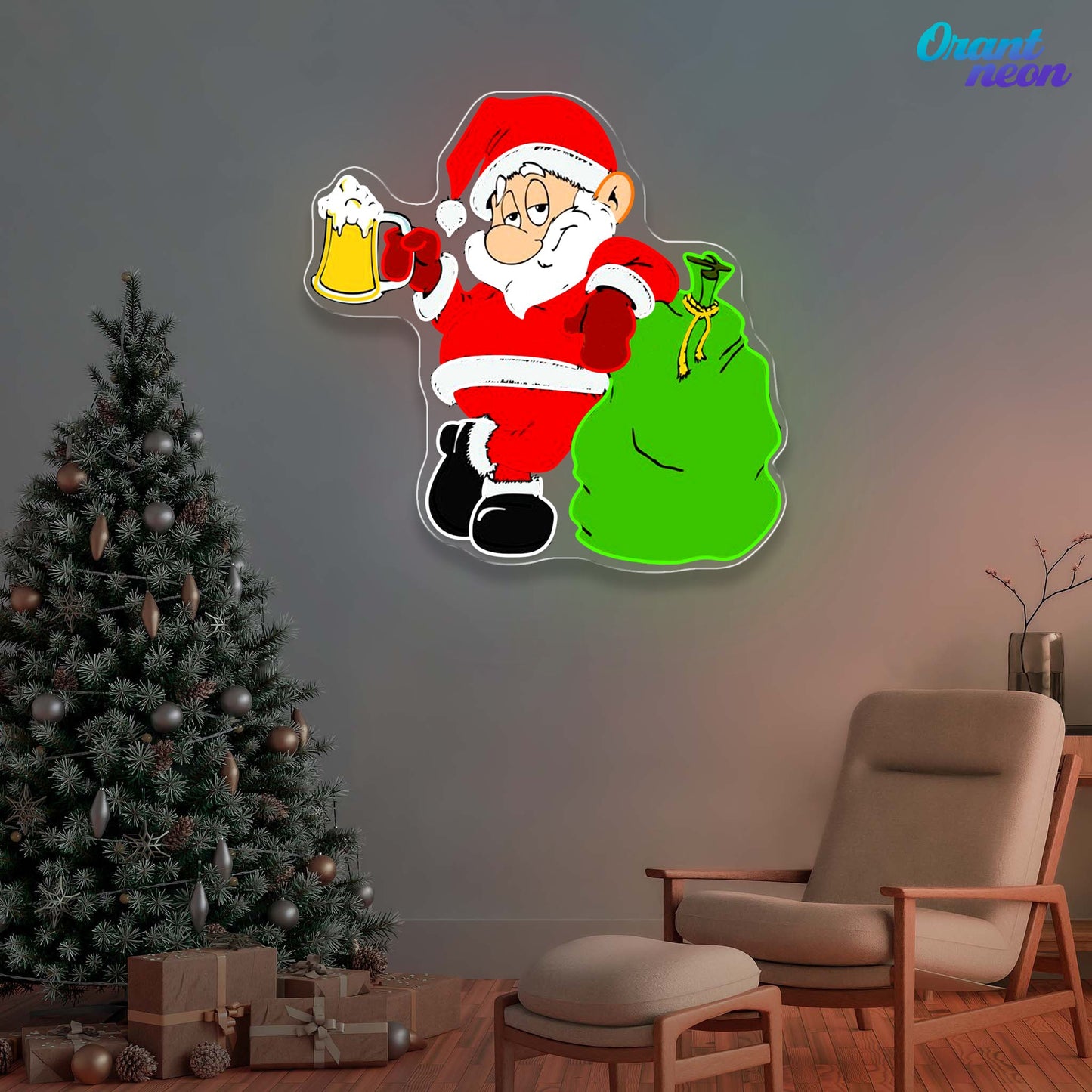 Cheers with Santa: Beer & Gifts Neon Sign Light Artwork