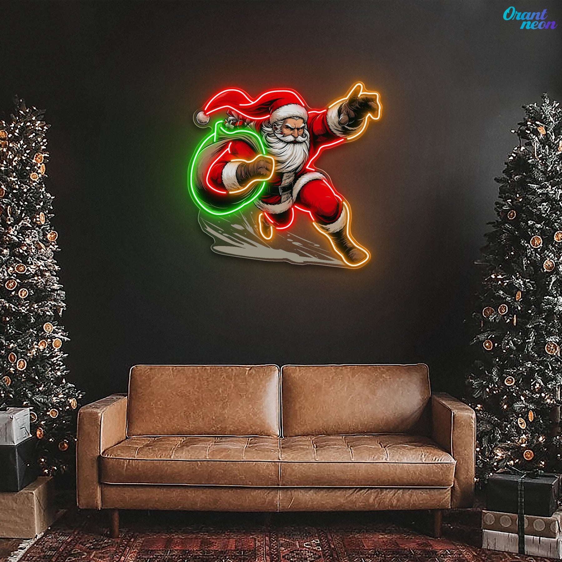 Rushing Claus: Christmas Countdown Neon Sign Light Artwork