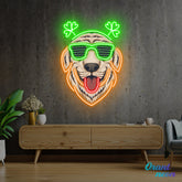 Patrick's Day Cool Dog Wearing Glasses and Smile Led Neon Acrylic Artwork