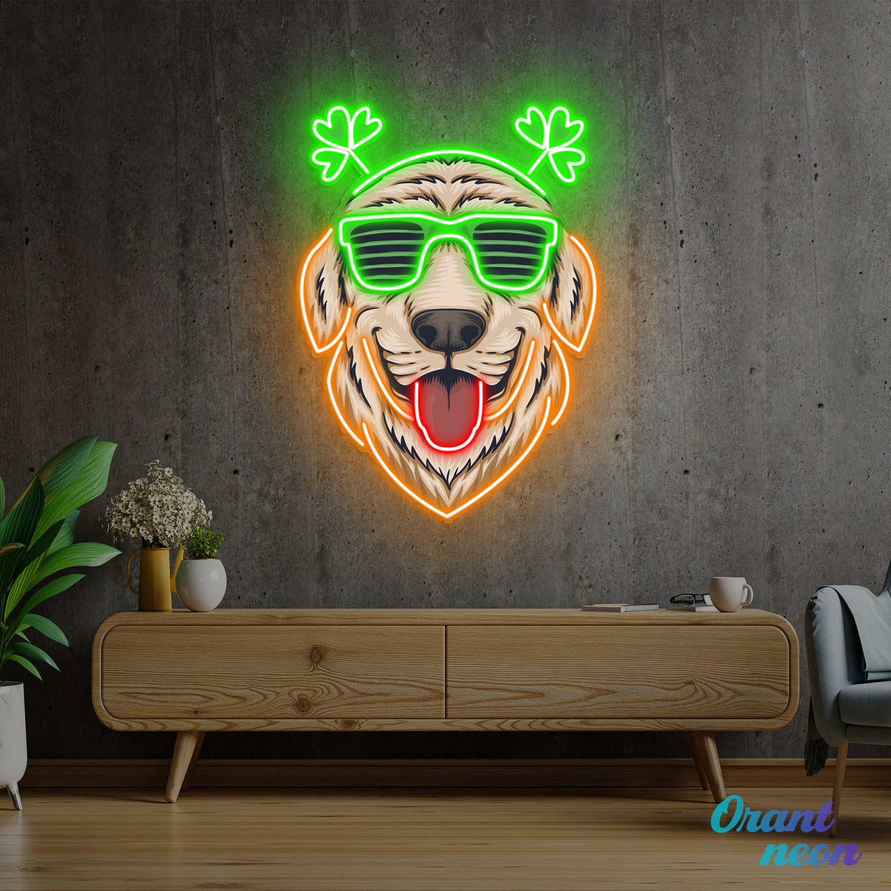 Patrick's Day Cool Dog Wearing Glasses and Smile Led Neon Acrylic Artwork
