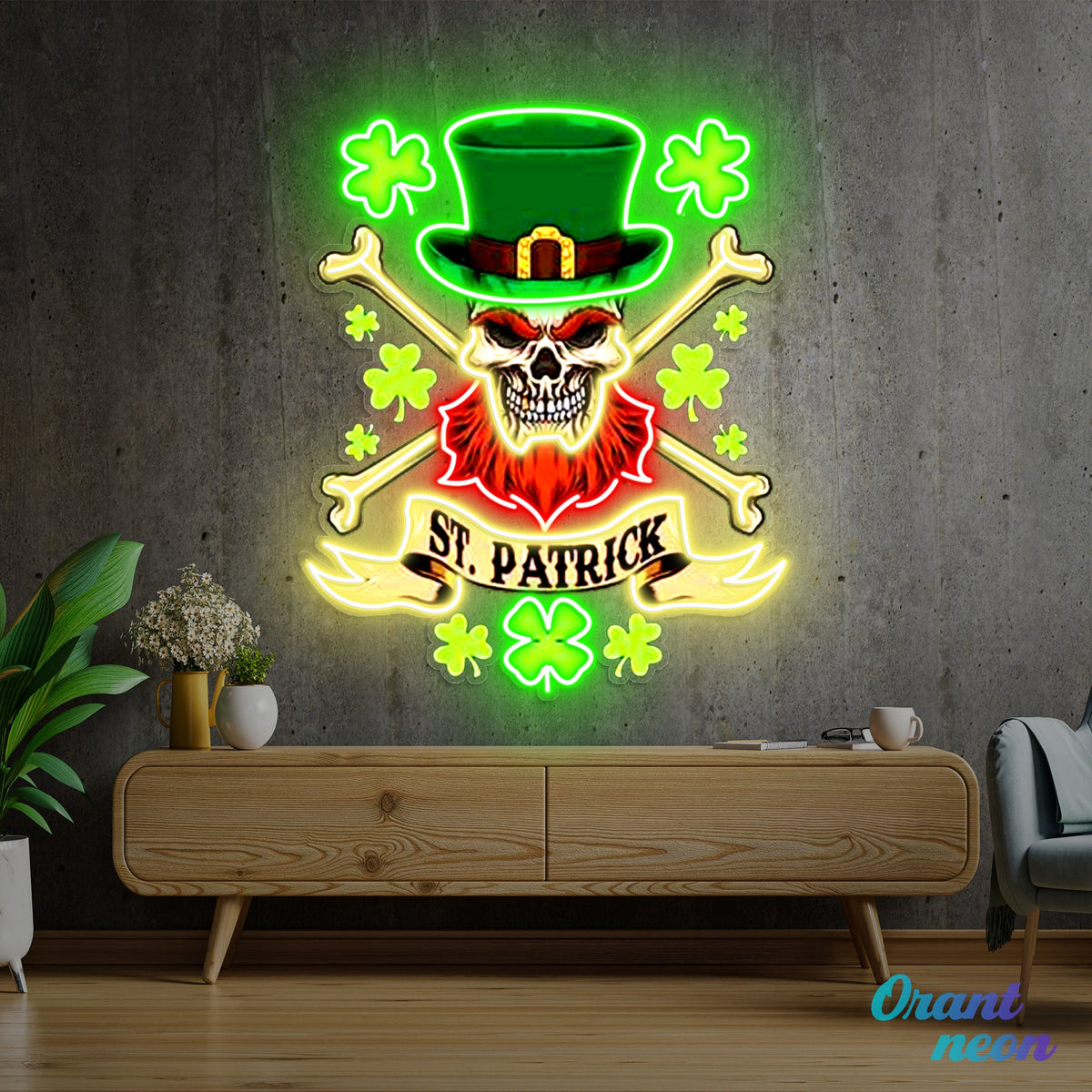 Patrick's Day Cool Skull with Hat Led Neon Acrylic Artwork