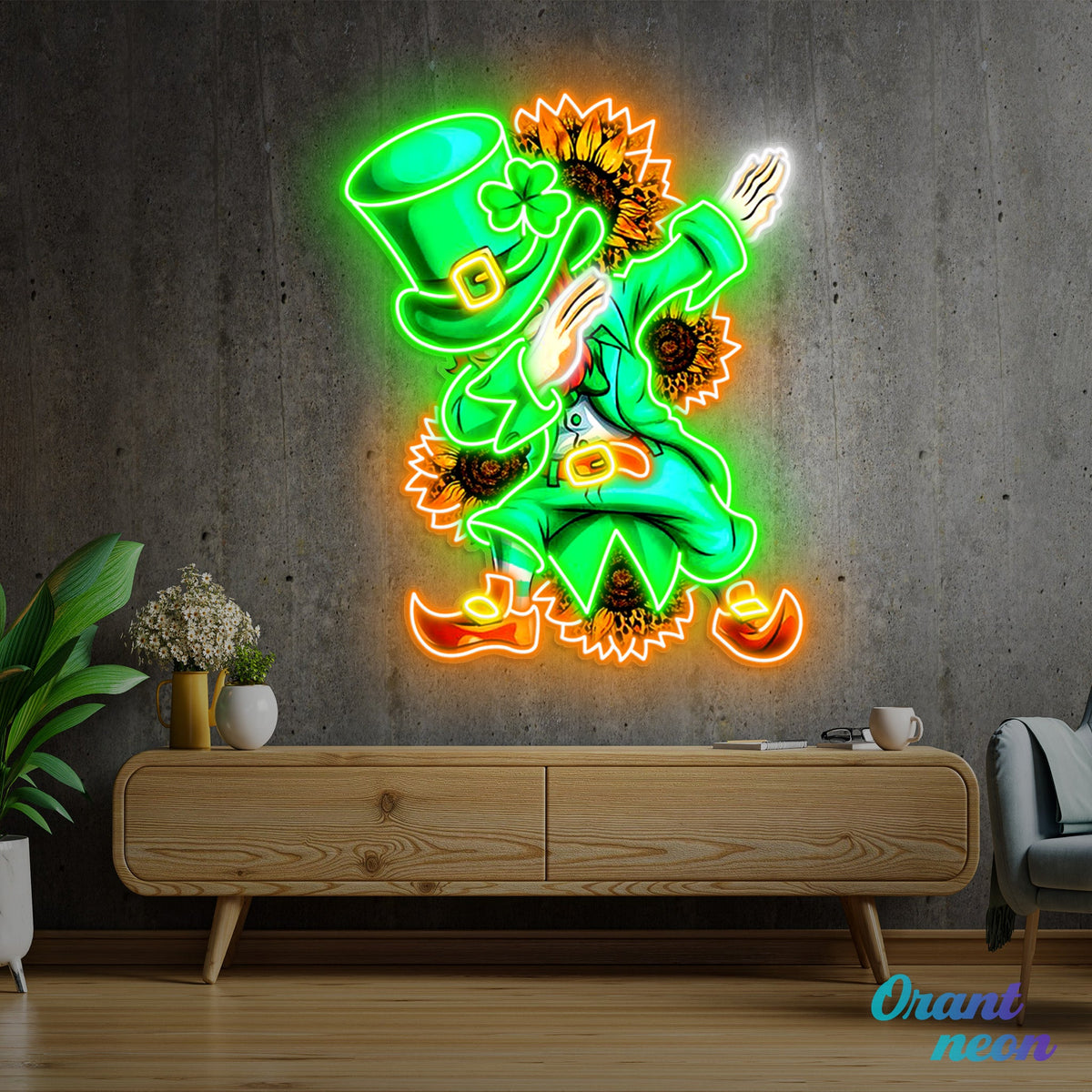 Patrick's Day Goblin A Dap with Sunflowers Led Neon Acrylic Artwork
