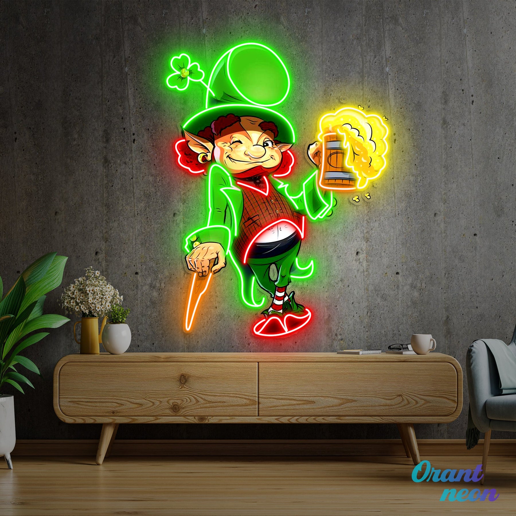 Patrick's Day Goblin Holding Beer And Standing Led Neon Acrylic Artwork