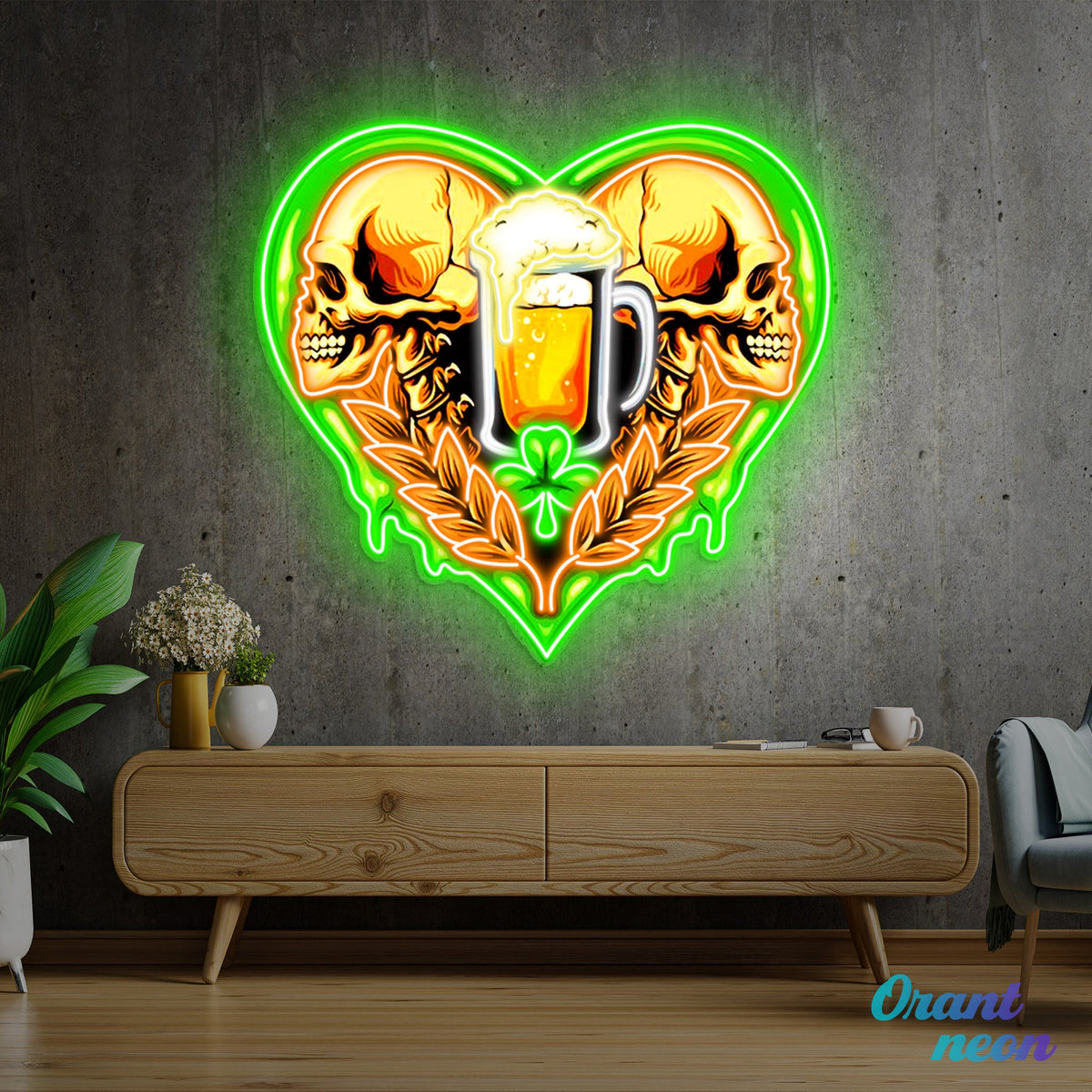 Patrick's Day - The Skull Beer With Heart Led Neon Acrylic Artwork