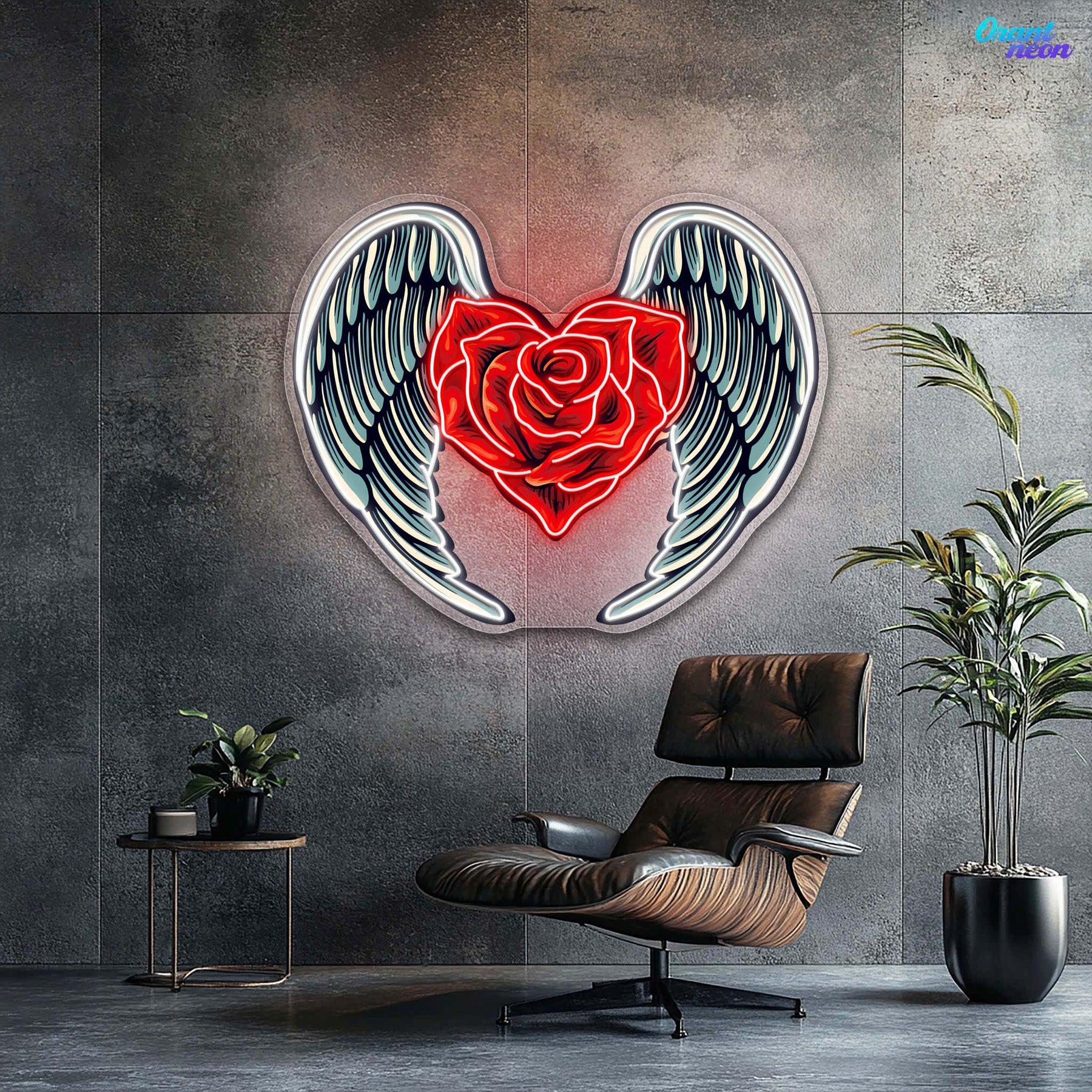 Winged Roses, Heartfelt Love Best Gift for Valentine Neon Sign Artwork