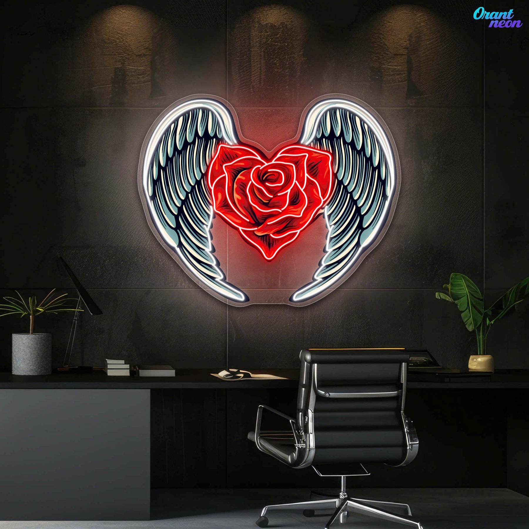 Winged Roses, Heartfelt Love Best Gift for Valentine Neon Sign Artwork