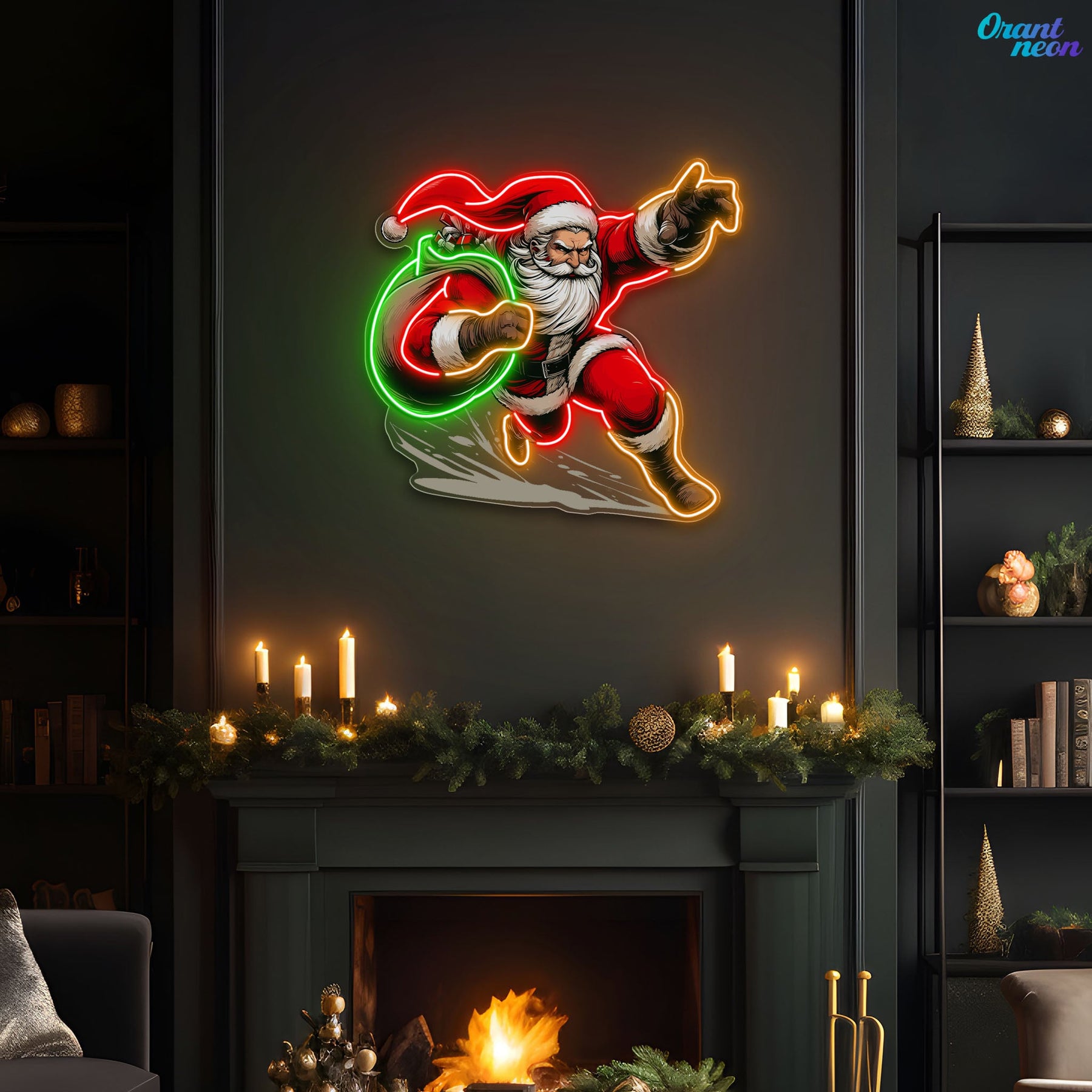 Rushing Claus: Christmas Countdown Neon Sign Light Artwork