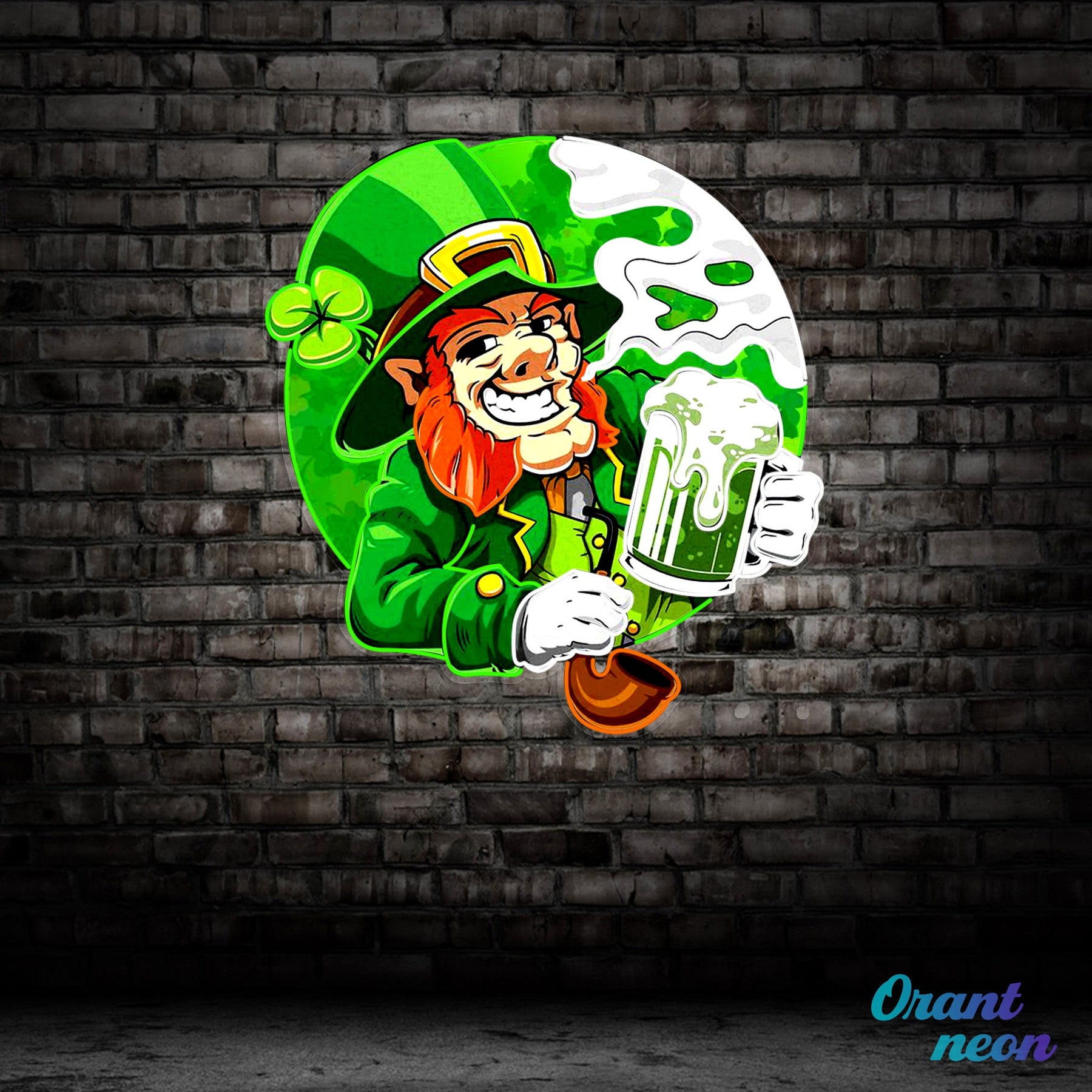 Patrick's Day Goblin Drinking Beer And Smoking Led Neon Acrylic Artwork
