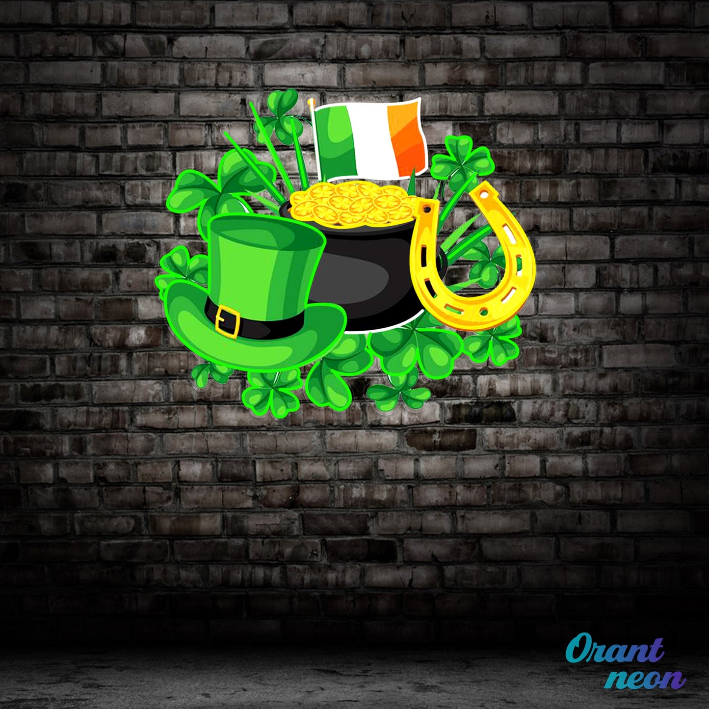 Patrick's Day With Hat Flag And Money Led Neon Acrylic Artwork