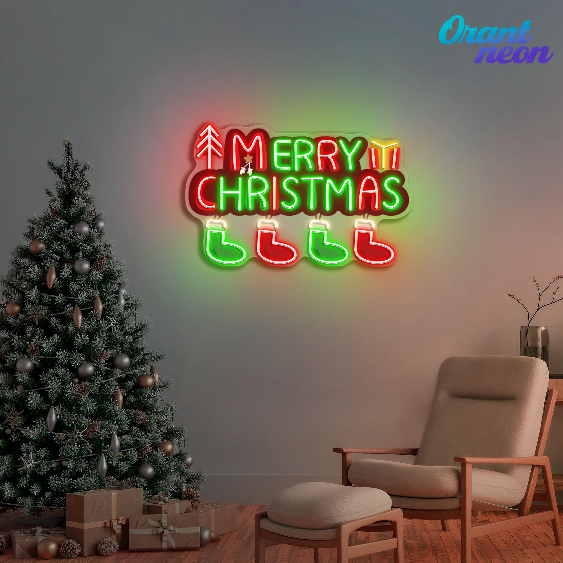 Christmas Stockings in Neon: A Bright Holiday Wish Neon Sign Light Artwork