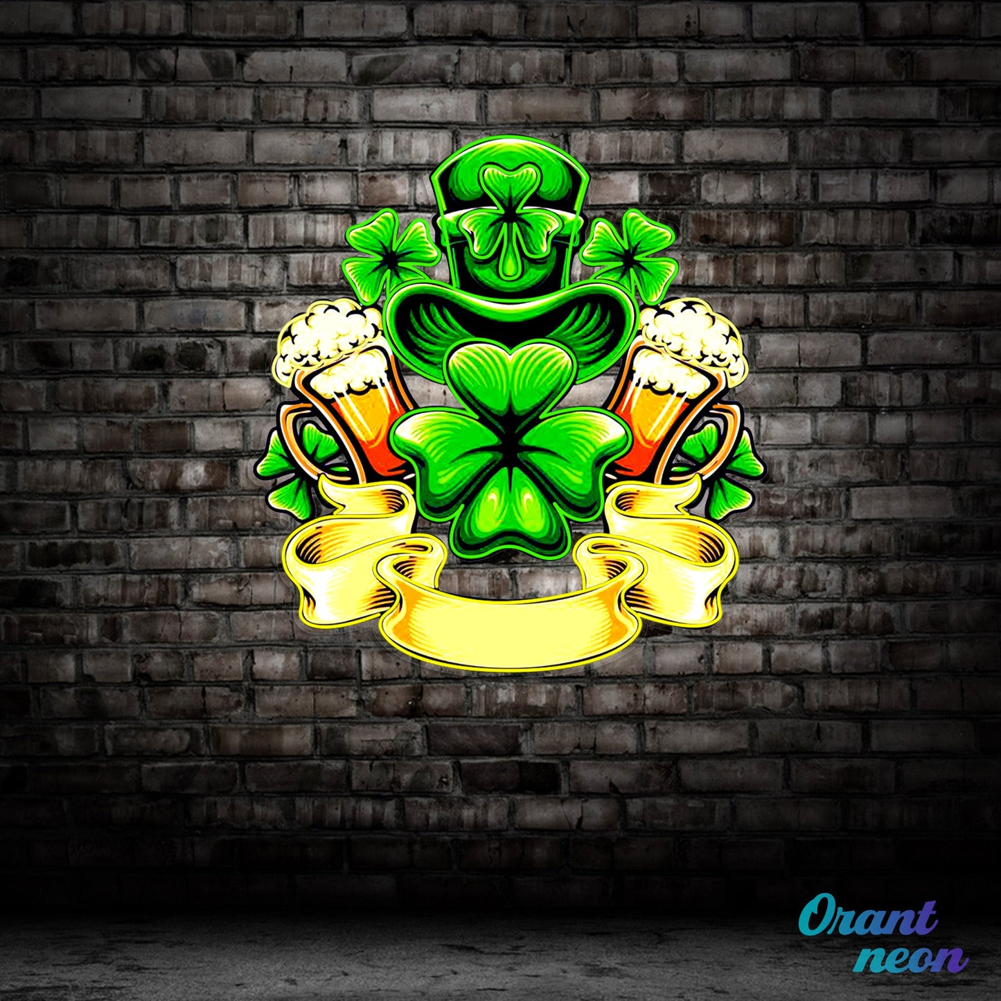 Patrick's Day Hat, Beer And Lucky Leaf Clover Led Neon Acrylic Artwork