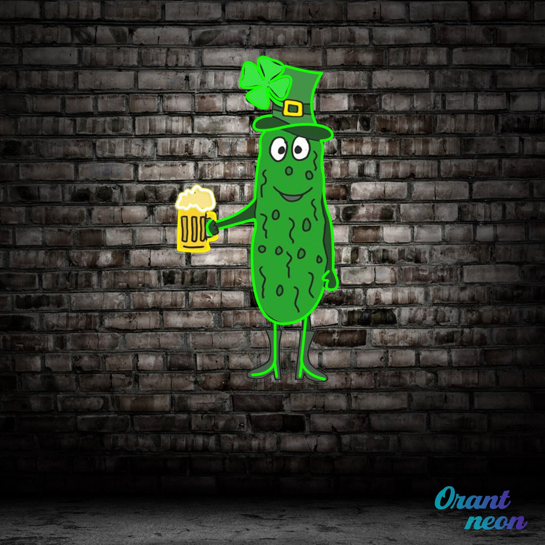 Patrick's Day Cucumber Wearing Hat and Drinking Beer Led Neon Acrylic Artwork