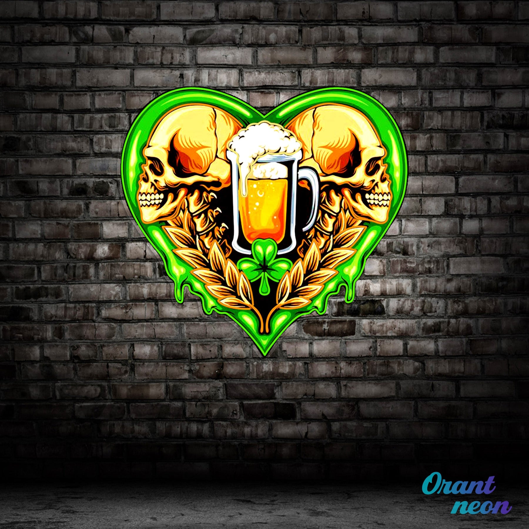 Patrick's Day - The Skull Beer With Heart Led Neon Acrylic Artwork