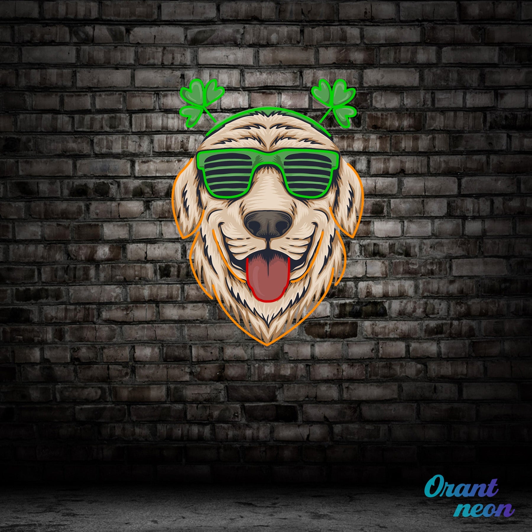 Patrick's Day Cool Dog Wearing Glasses and Smile Led Neon Acrylic Artwork