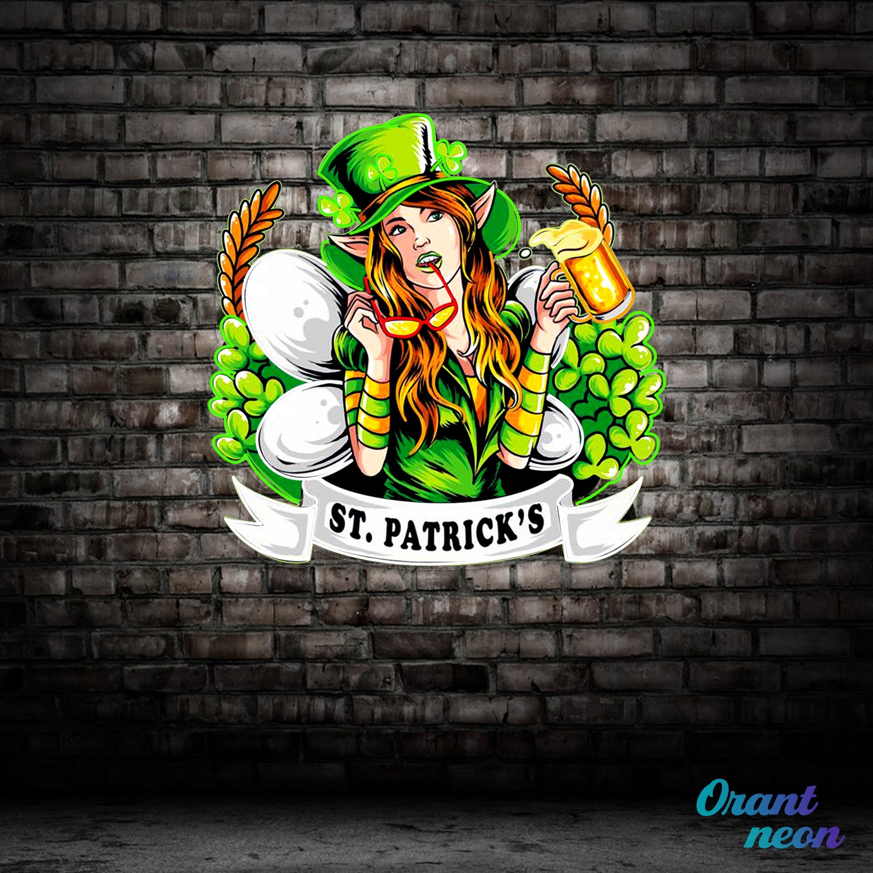 Patrick's Day Hot Woman Wearing Glass And Drinking Beer Led Neon Acrylic Artwork