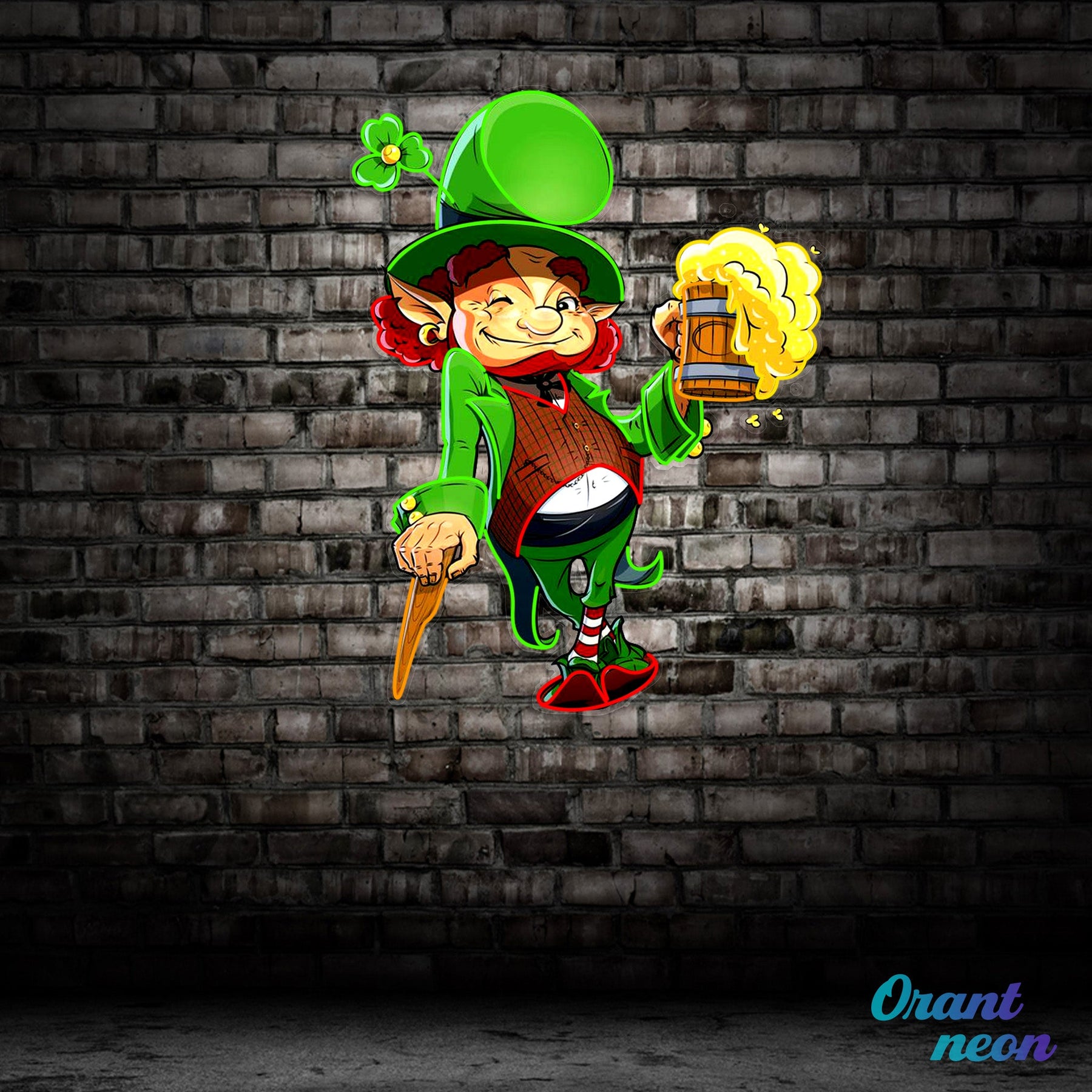Patrick's Day Goblin Holding Beer And Standing Led Neon Acrylic Artwork