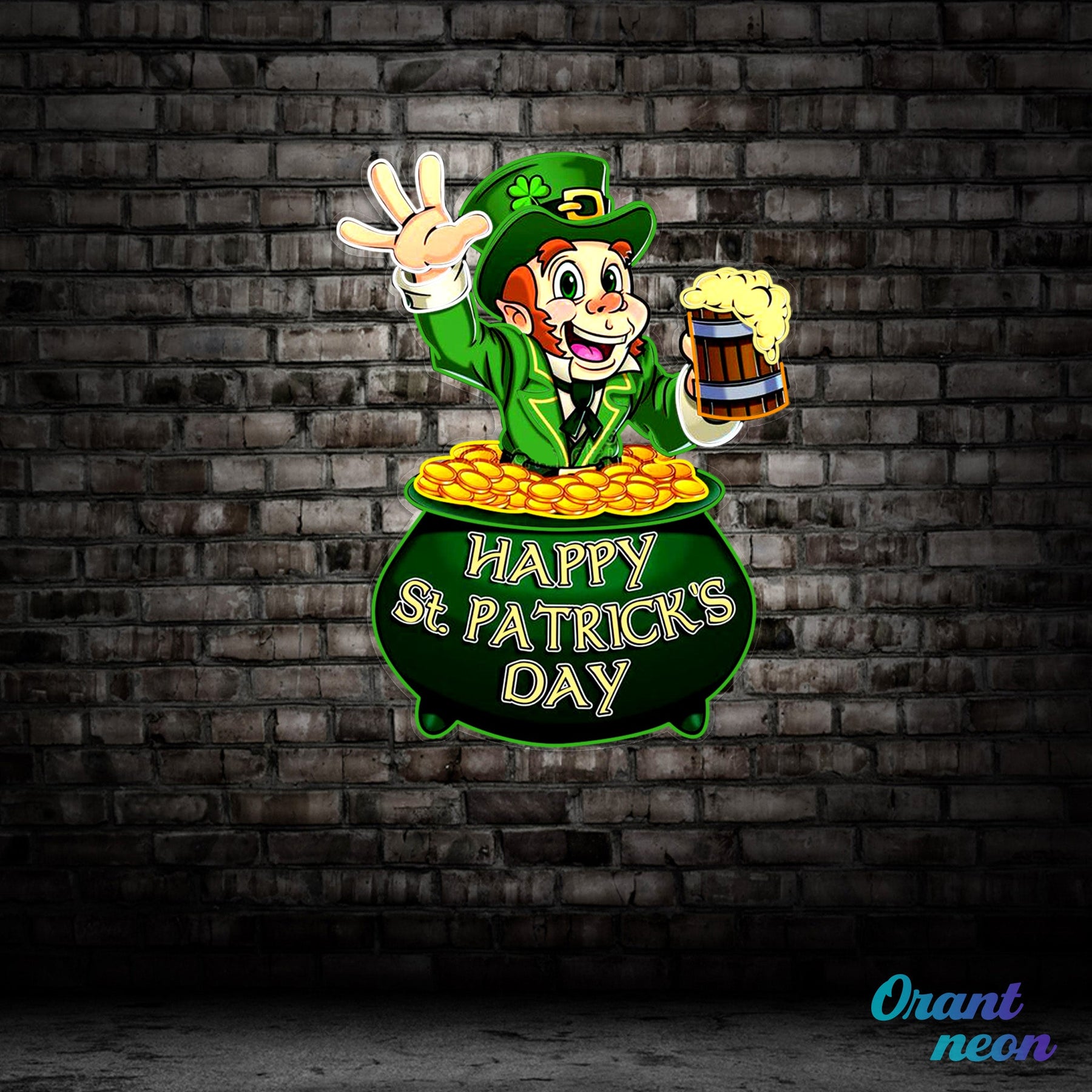 Patrick's Day Goblin Holding Beer In Money Valley Led Neon Acrylic Artwork