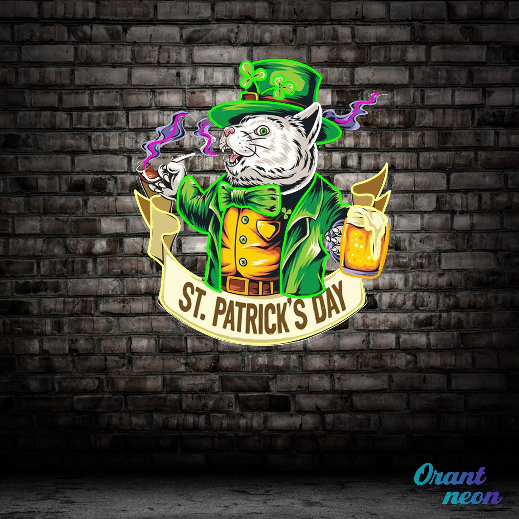 Patrick's Day Mouse Holding Beer And Cigarette Led Neon Acrylic Artwork