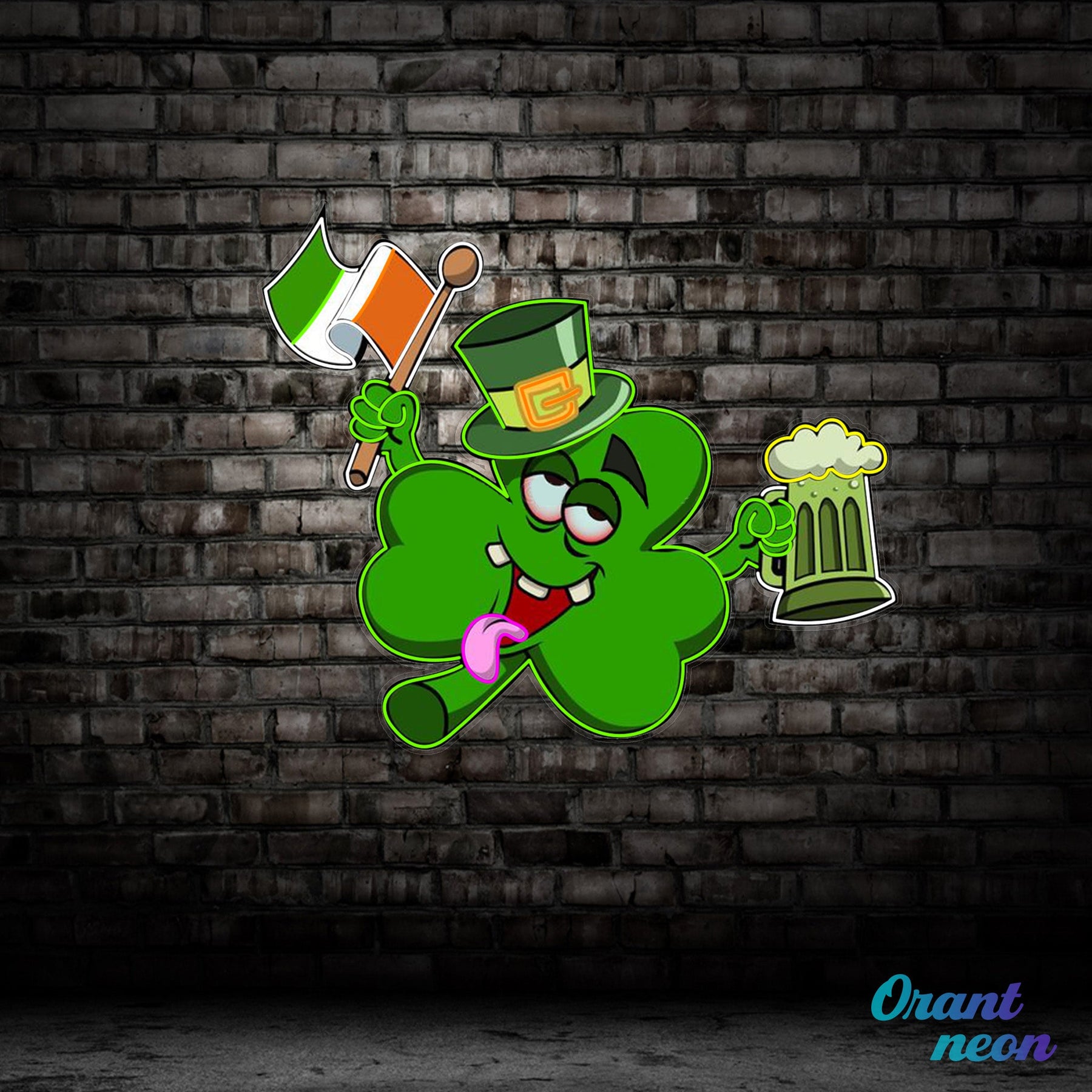 Patrick's Day Drunken Clover with Flag and Beer Led Neon Acrylic Artwork